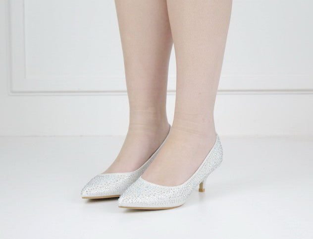 White diamante embellished low heel 5cm courts terana
