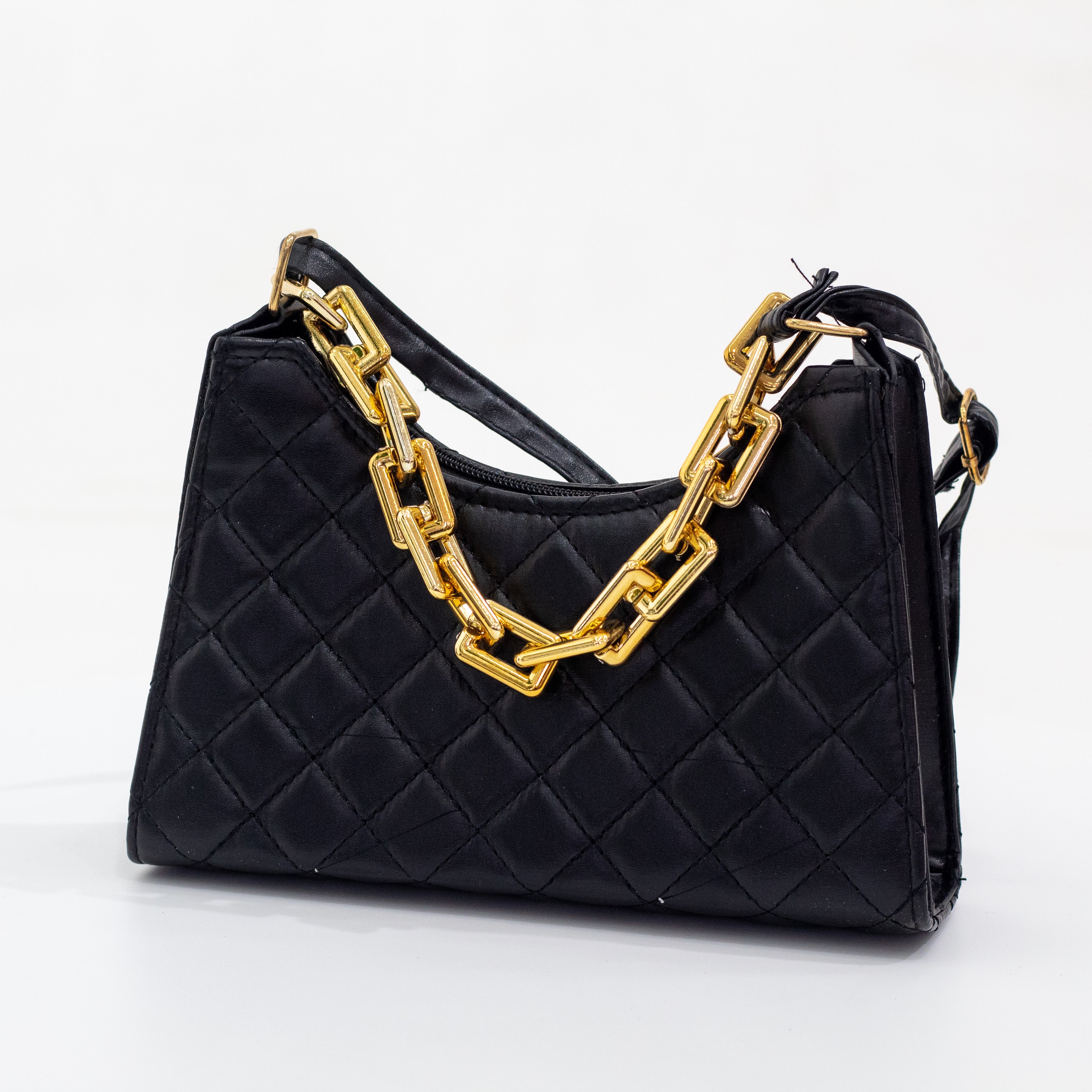 Black weaved clutch bag with gold chain galina