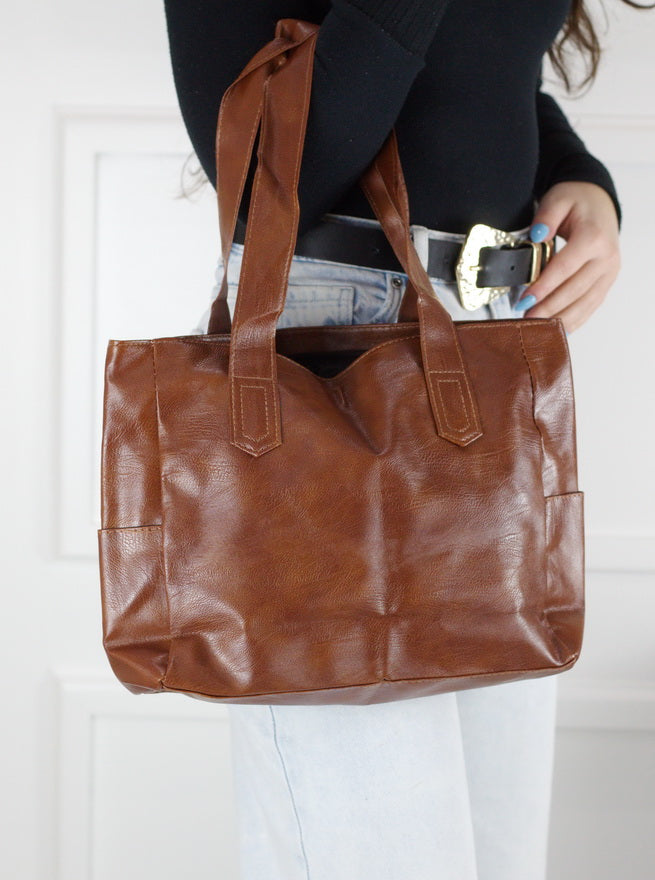 Brown weaved faux leather tote bag gladys