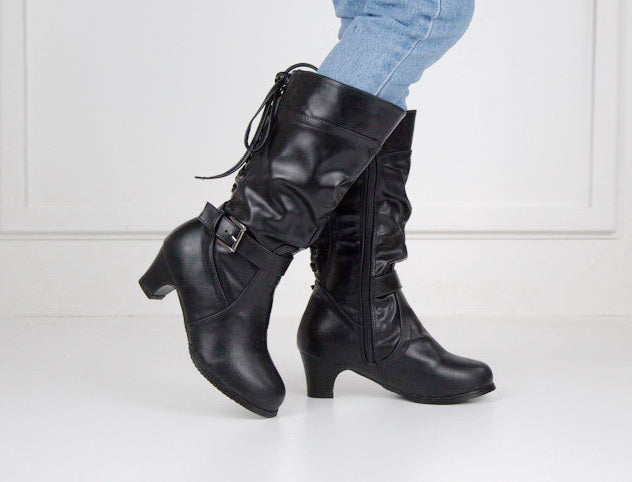 Hazeli girls long boot with back lace black