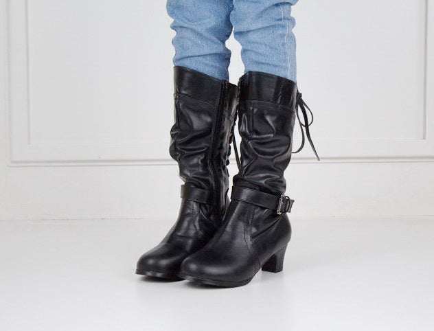 Hazeli girls long boot with back lace black