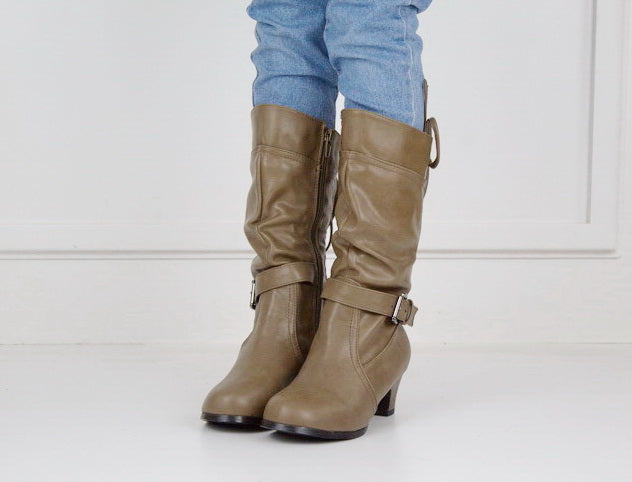 Taupe girls long boot with back lace hazeli