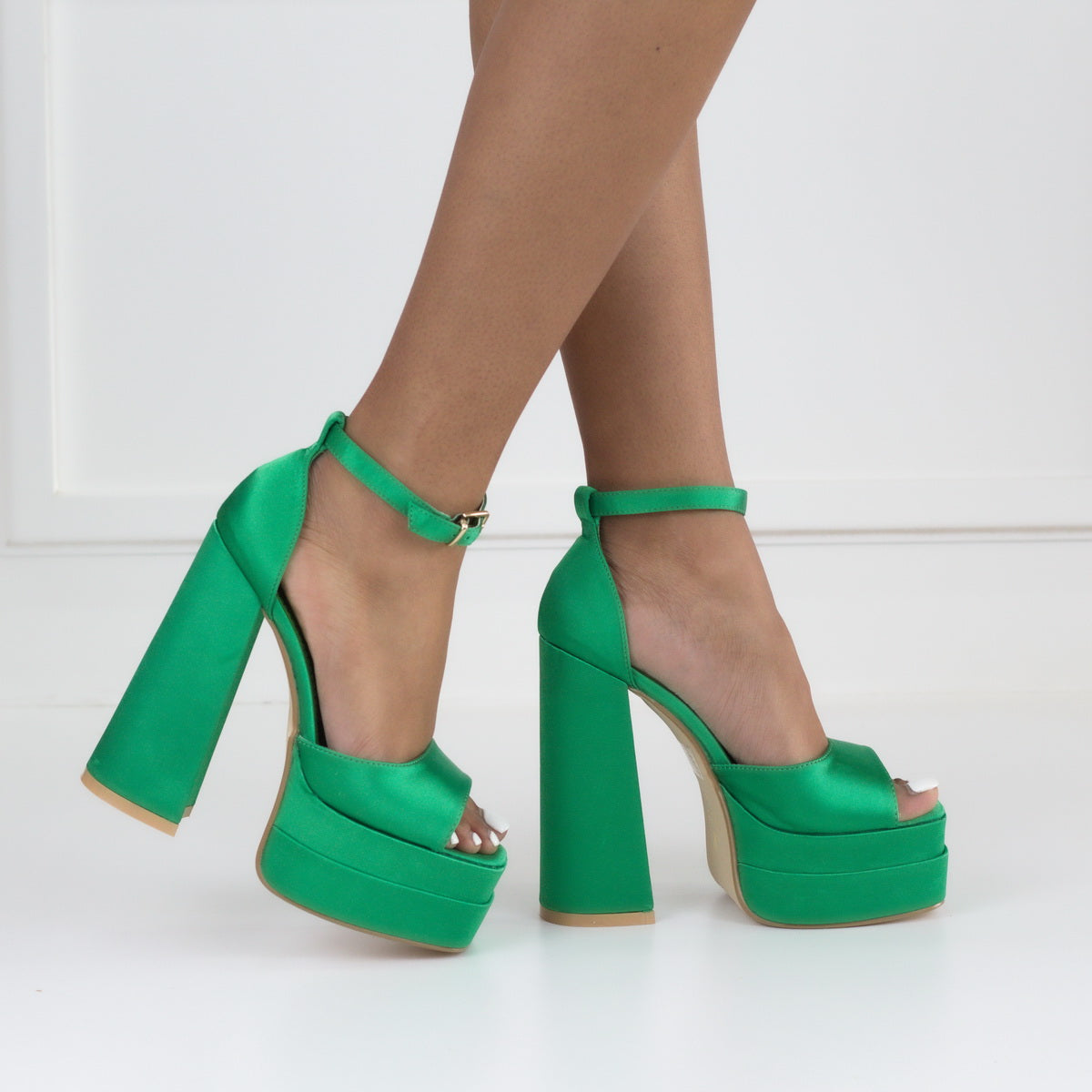 Green 14.5cm platform heel Funky one band ankle strap sandal emerald micola