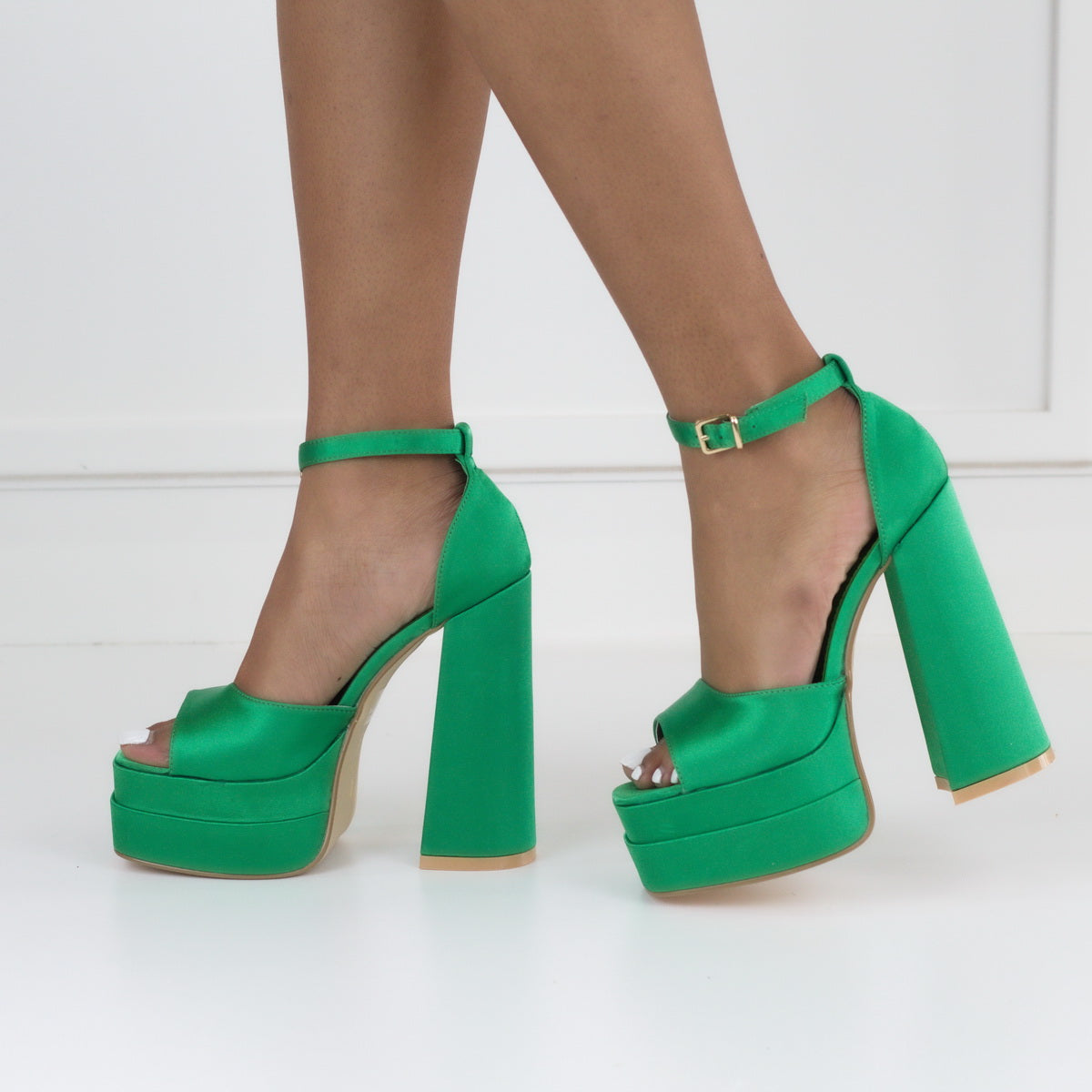 Green 14.5cm platform heel Funky one band ankle strap sandal emerald micola