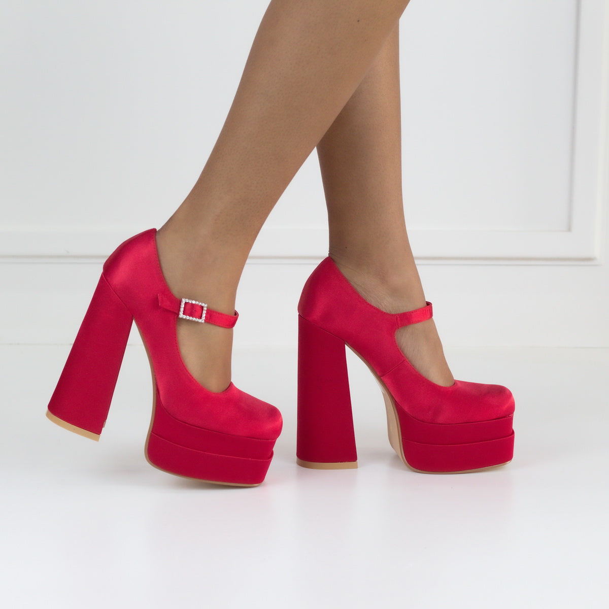 Pippa 14.5cm platform heel Funky ankle strap pump red