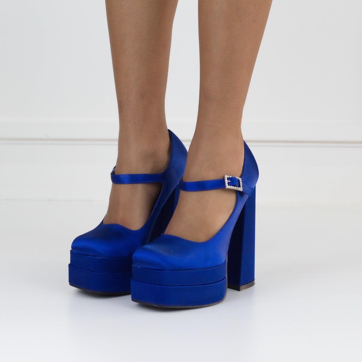 Pippa 14.5cm platform heel Funky ankle strap pump royal blue