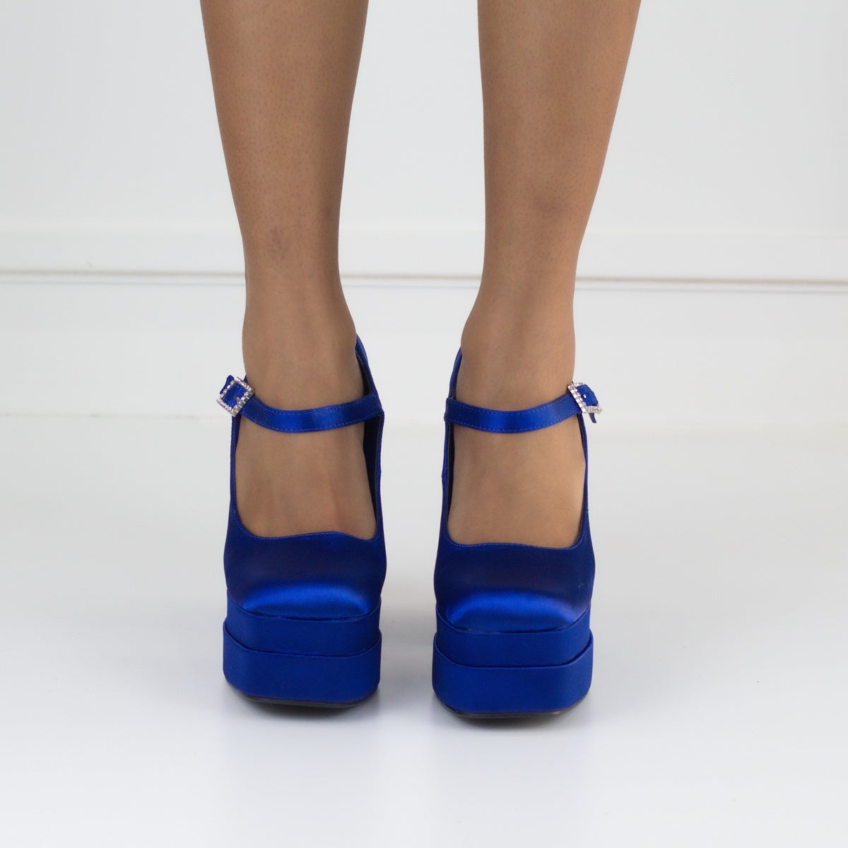 Pippa 14.5cm platform heel Funky ankle strap pump royal blue