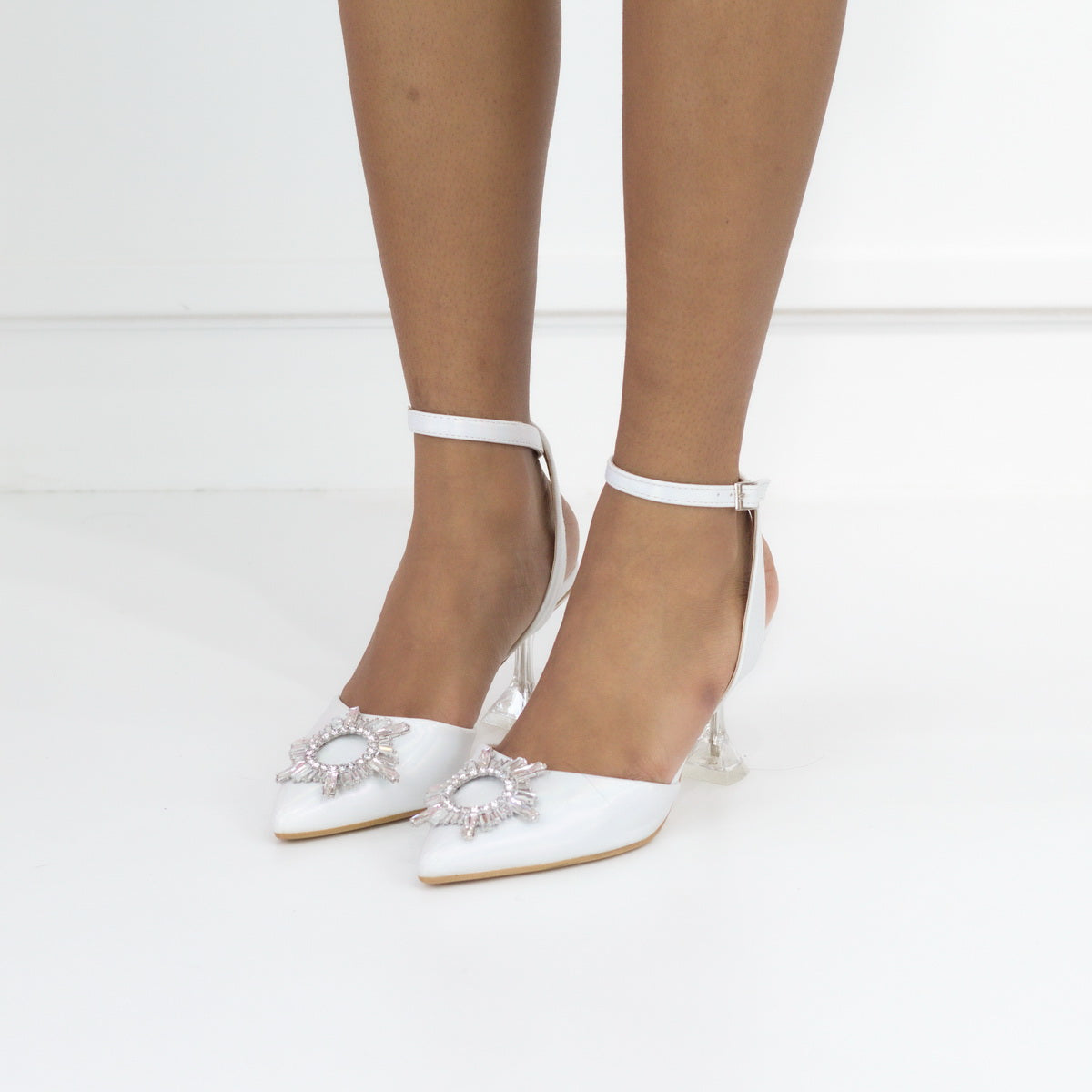Muadi mid heel 7cm SATIN PU with trim white