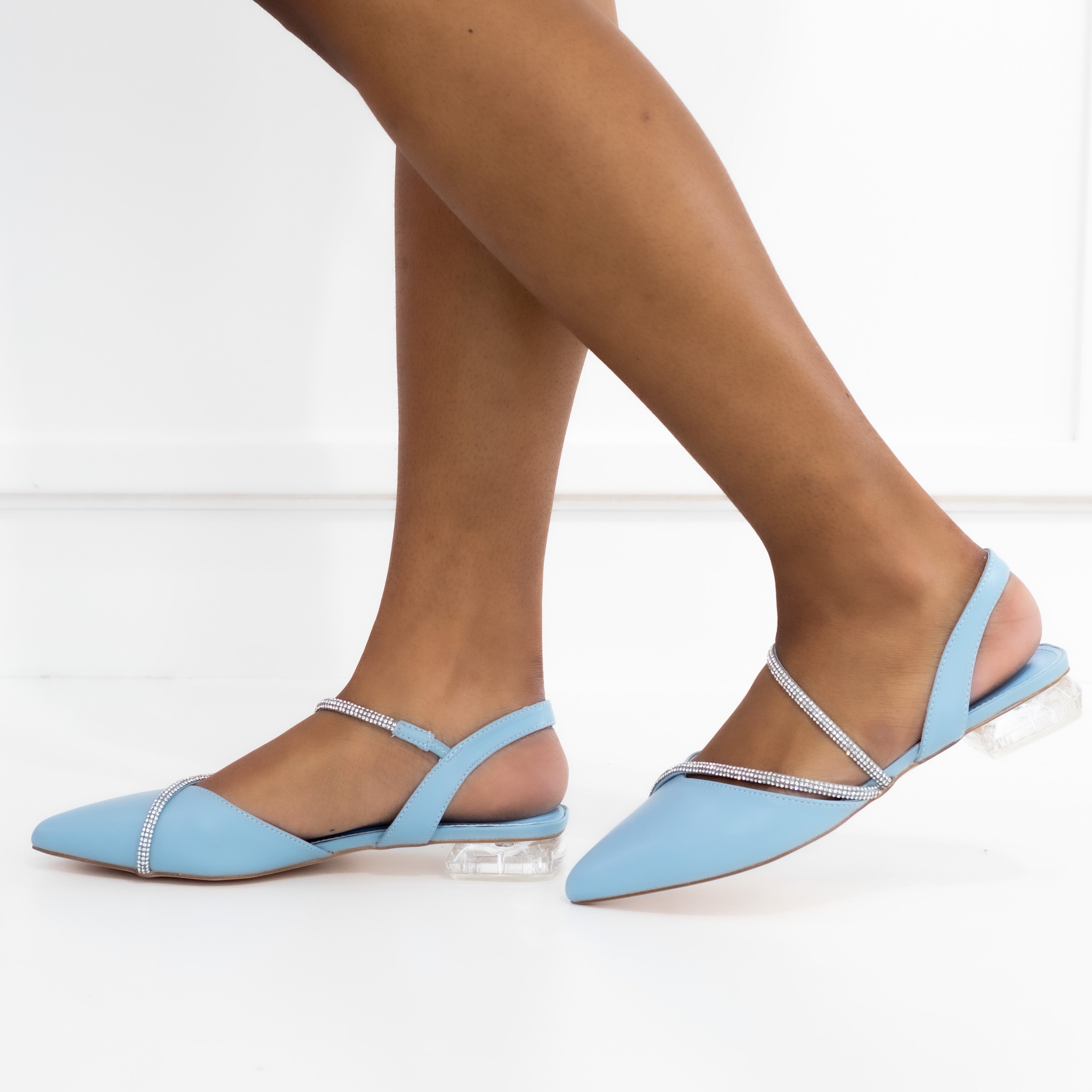 Giordana 2cm heel flat pump with diamanate detailed blue