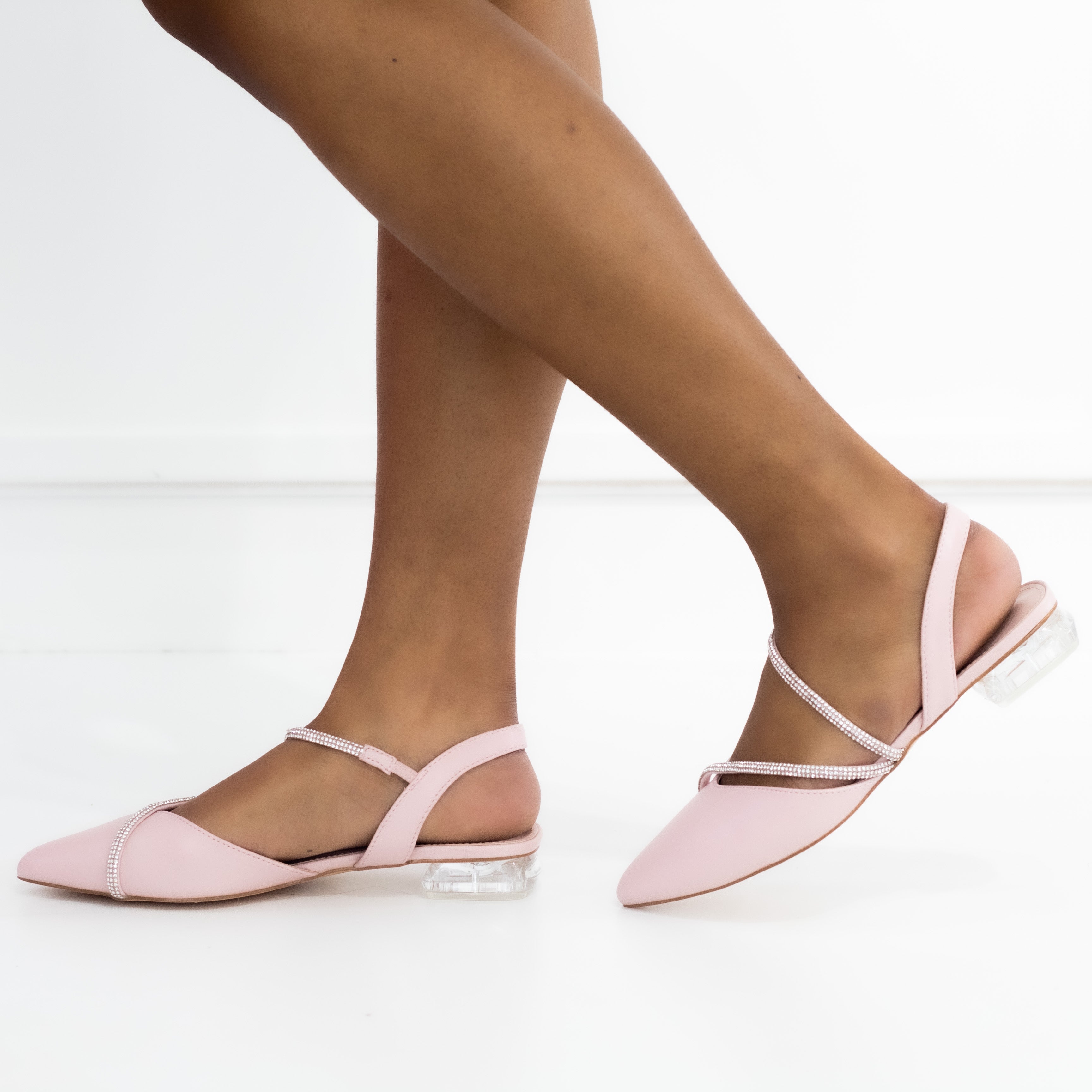 Giordana 2cm heel flat pump with diamanate detailed pink