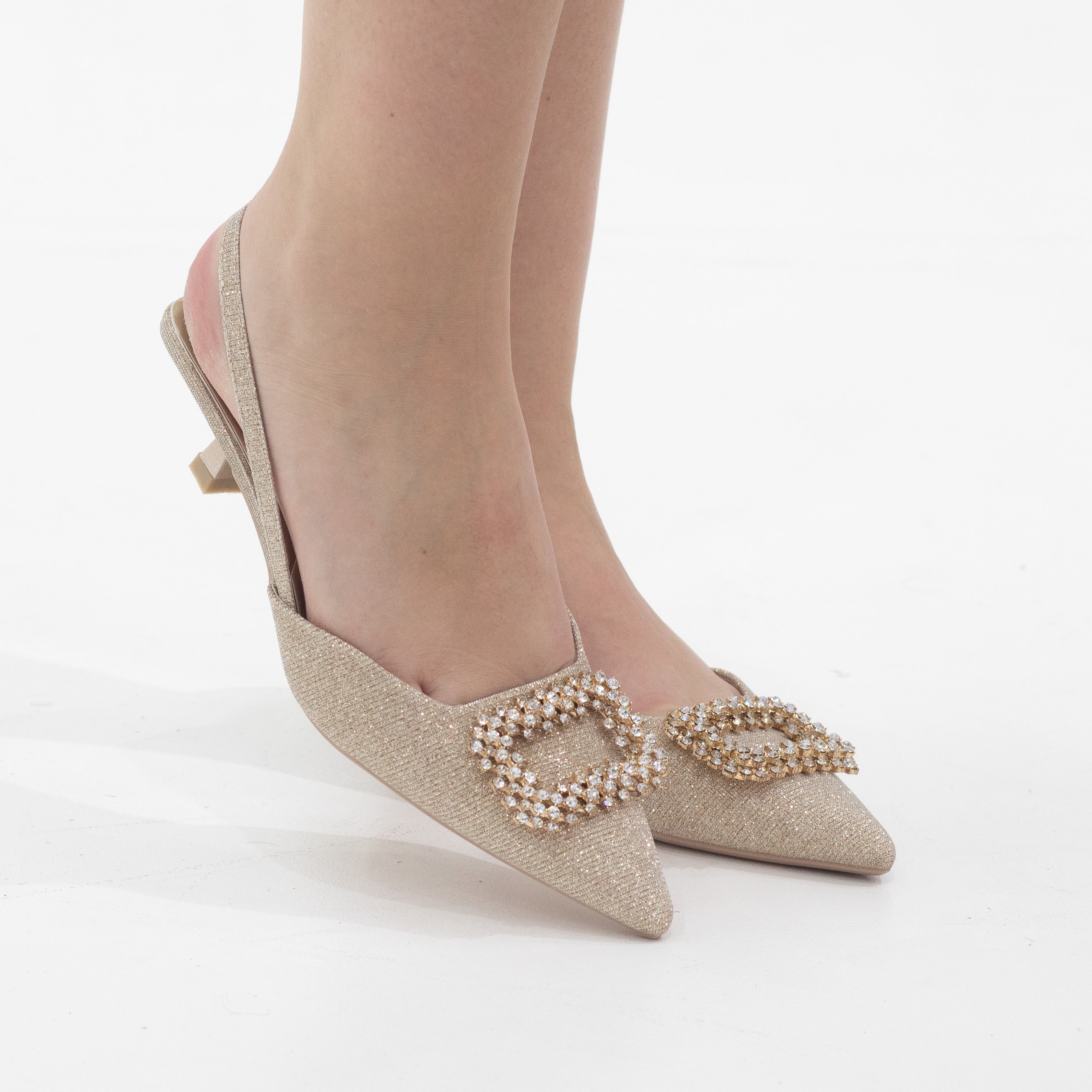 Josslyn GLITTER 4cm mid heel with rect trim champagne
