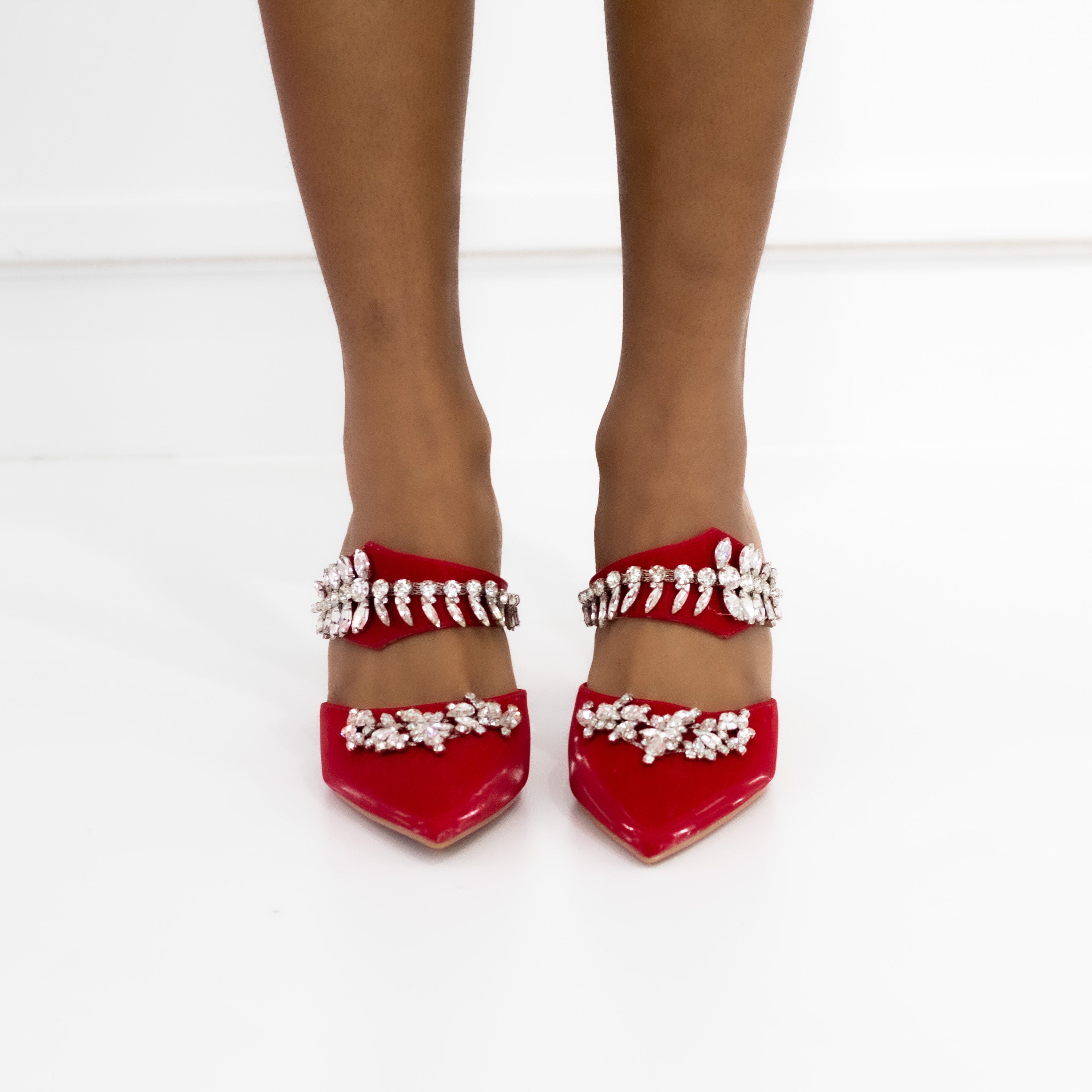 Red mid 8.5cm  heel embellished slide sabrina