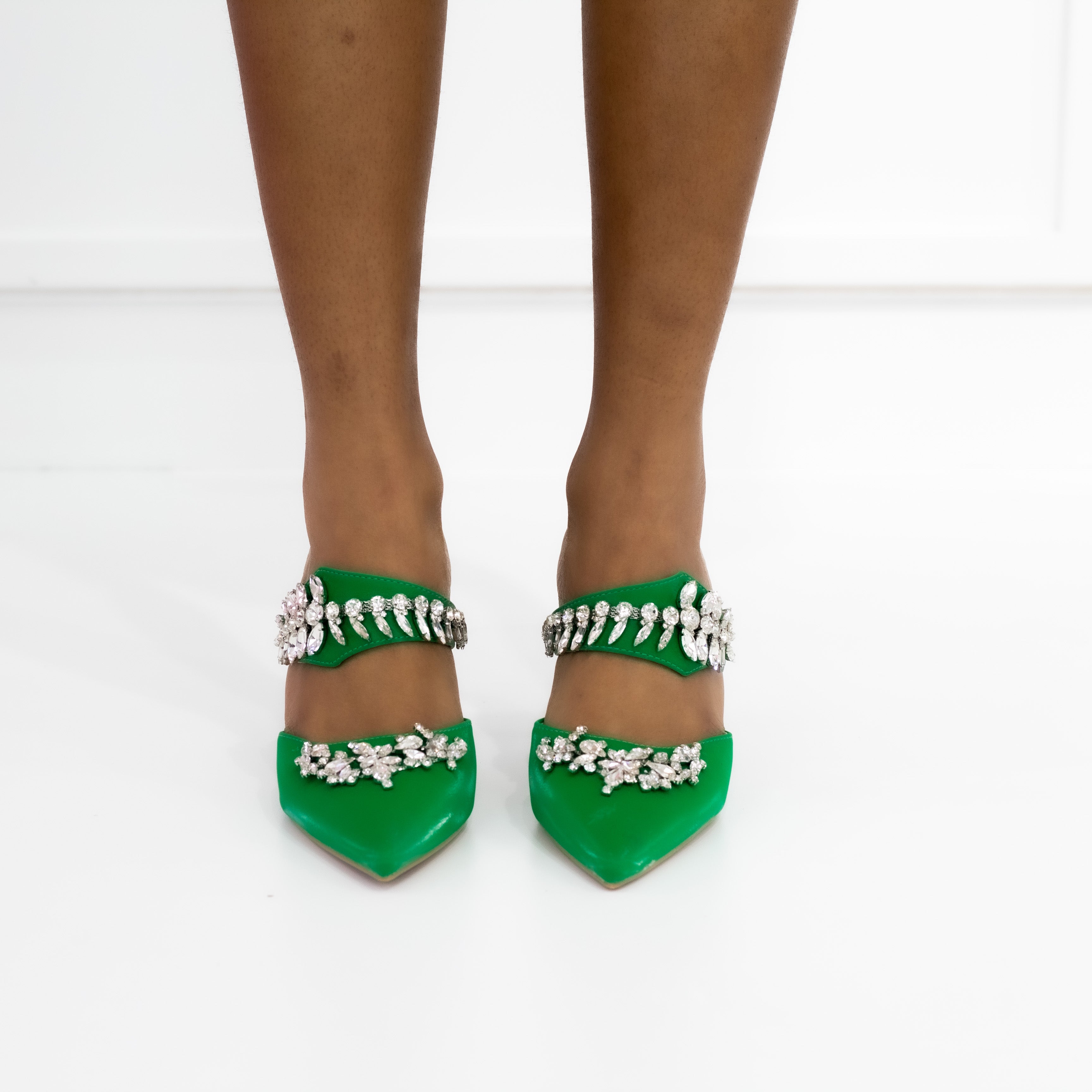 Green mid 8.5cm heel embellished slide sabrina