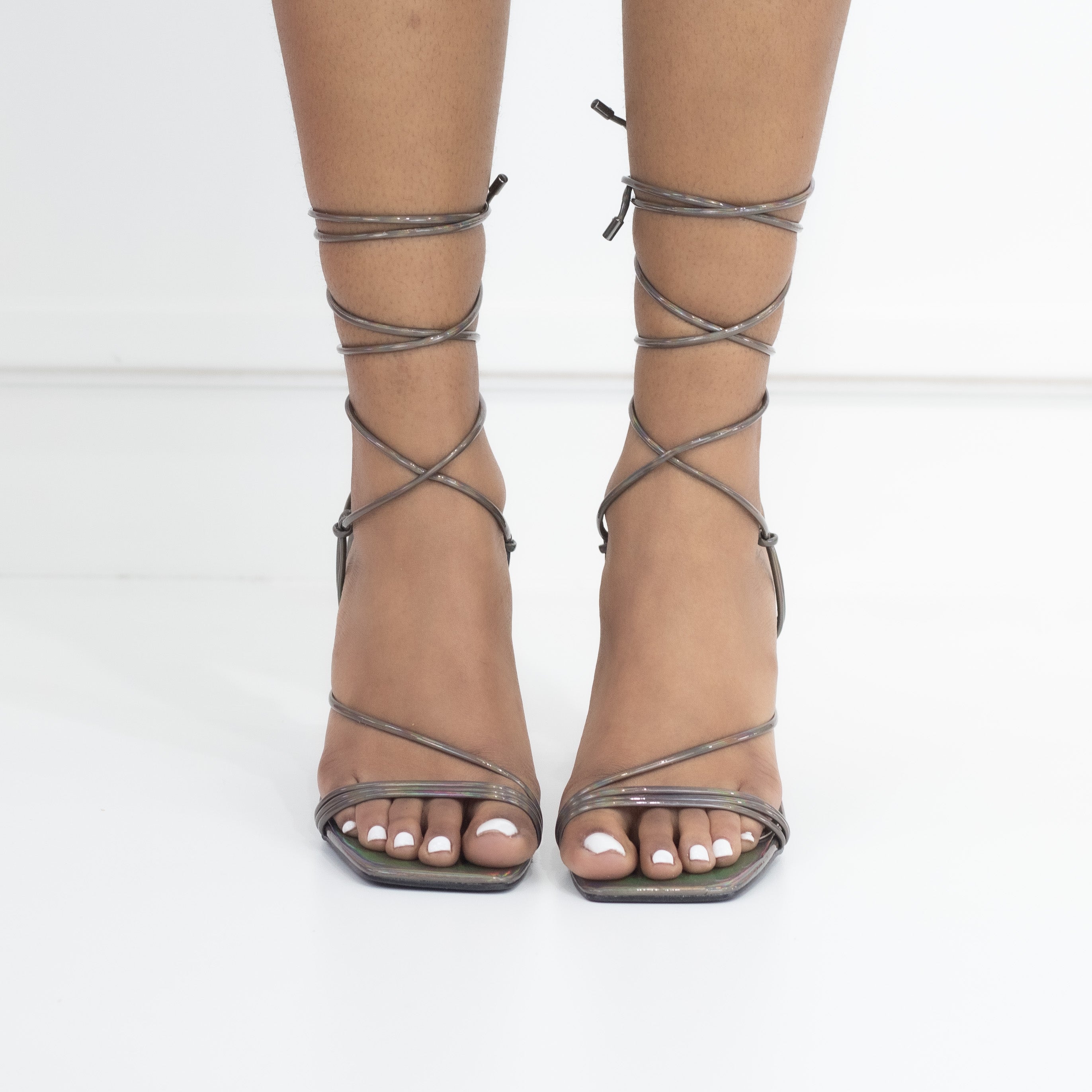 Pewter strappy sandals on special regt heel nadzia
