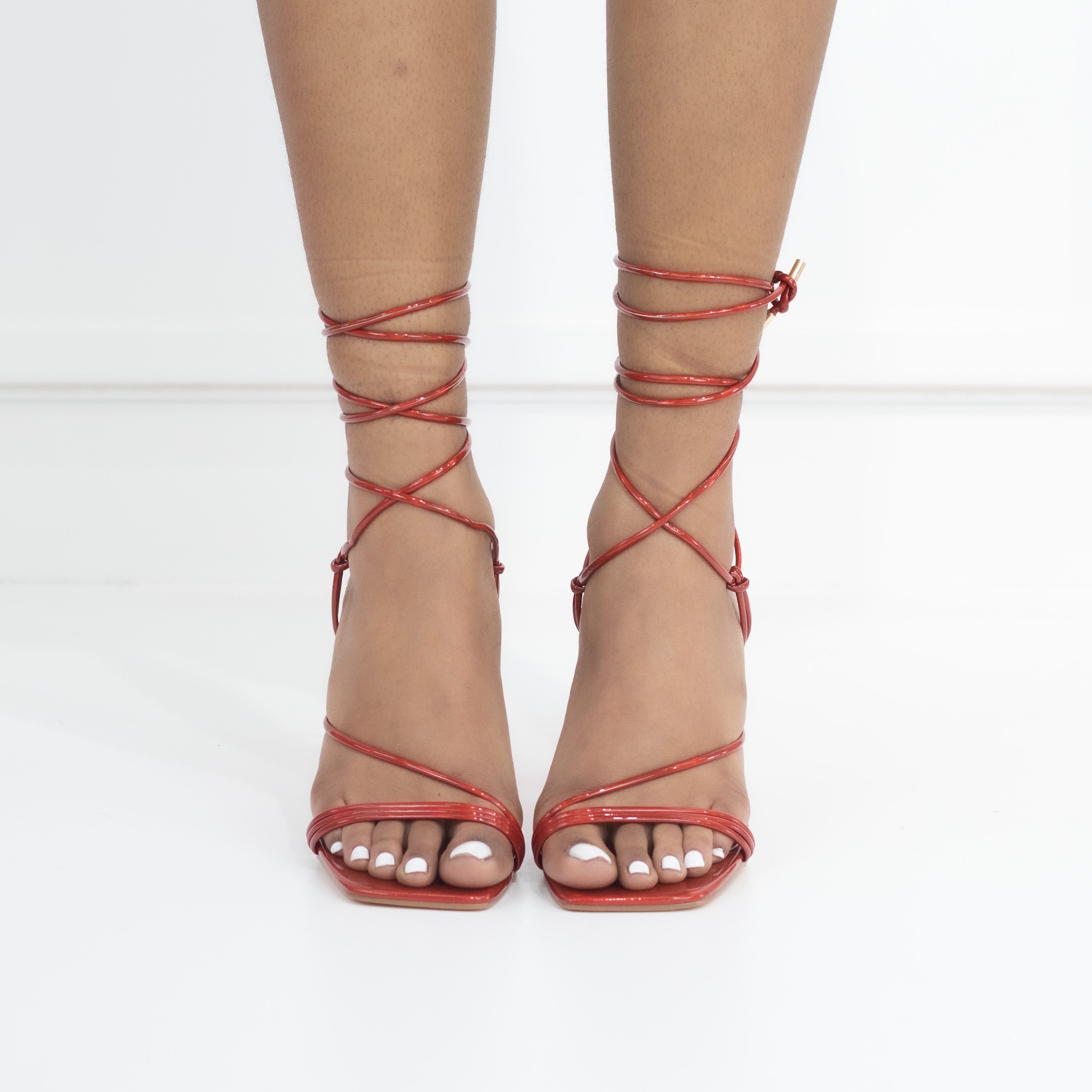 Red strappy sandals on special regt heel nadzia
