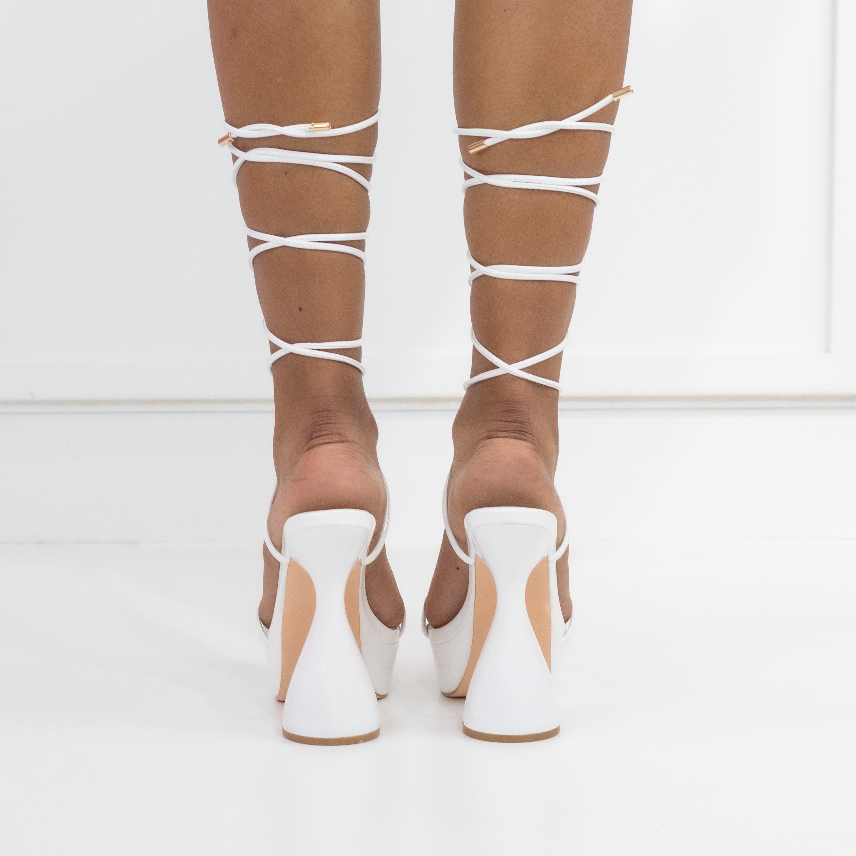 White 12cm platform Funky heel double band patent PU sandal nelka