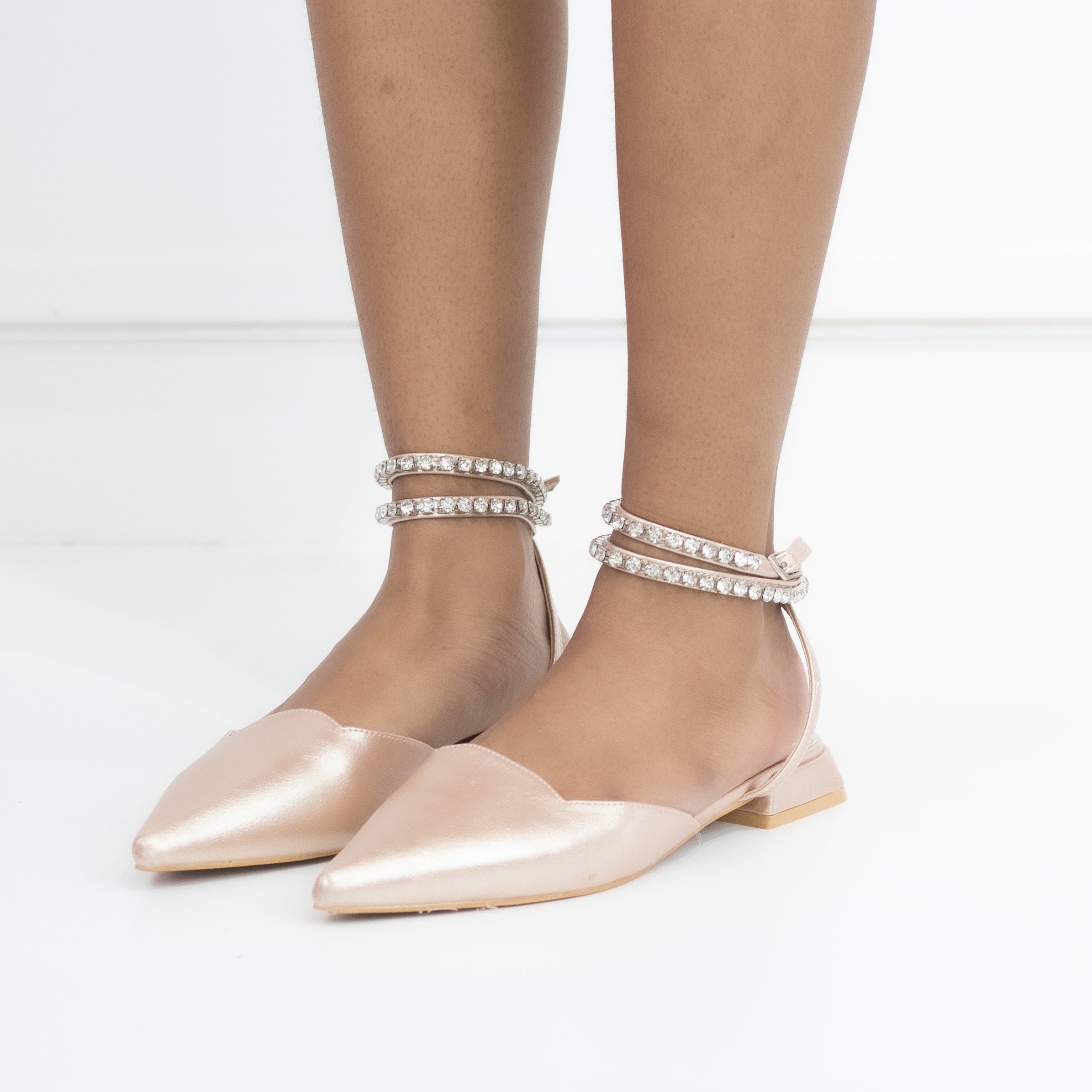 Elmas pointy ankle strap flat nude