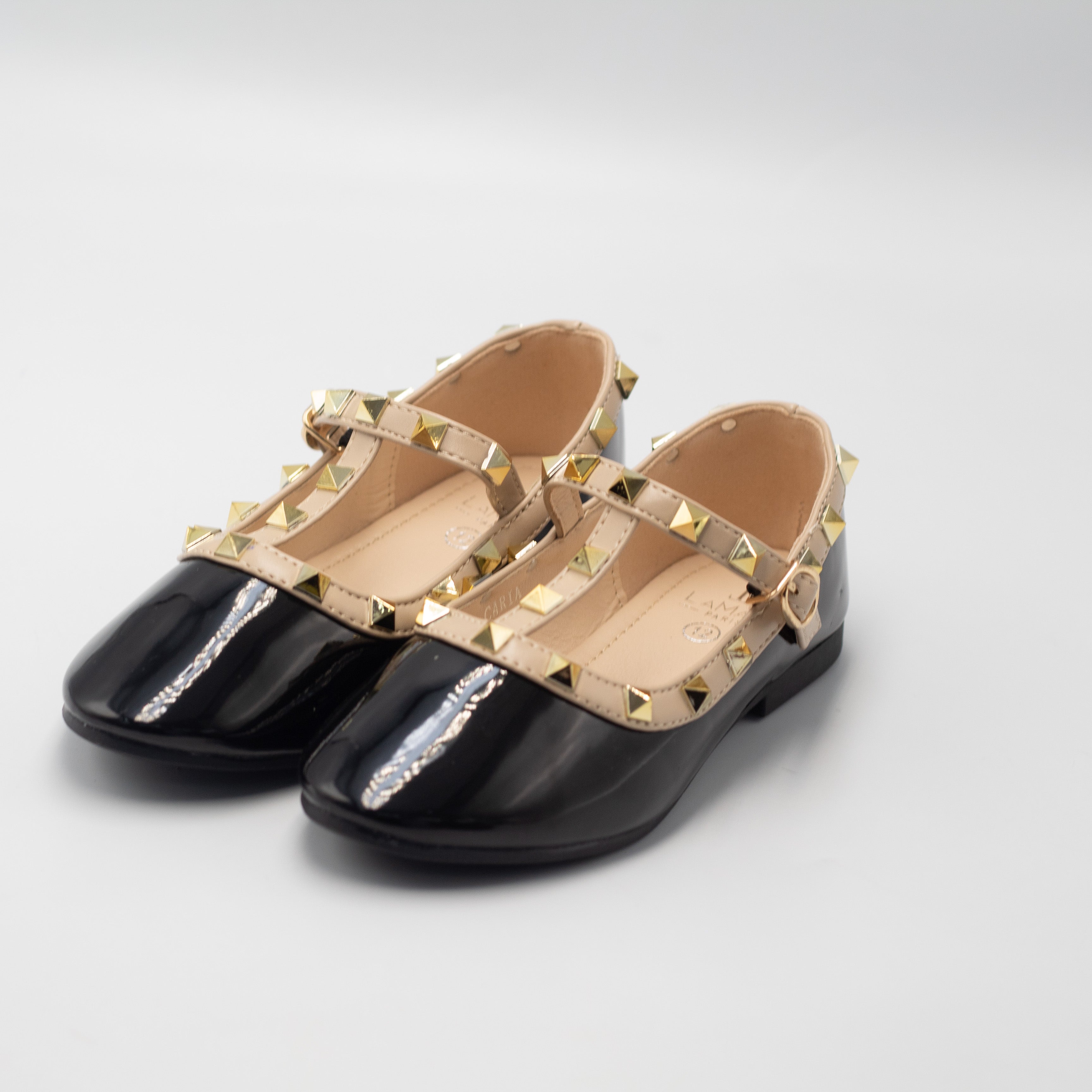 Black inf girls dress pump with studded detail caria