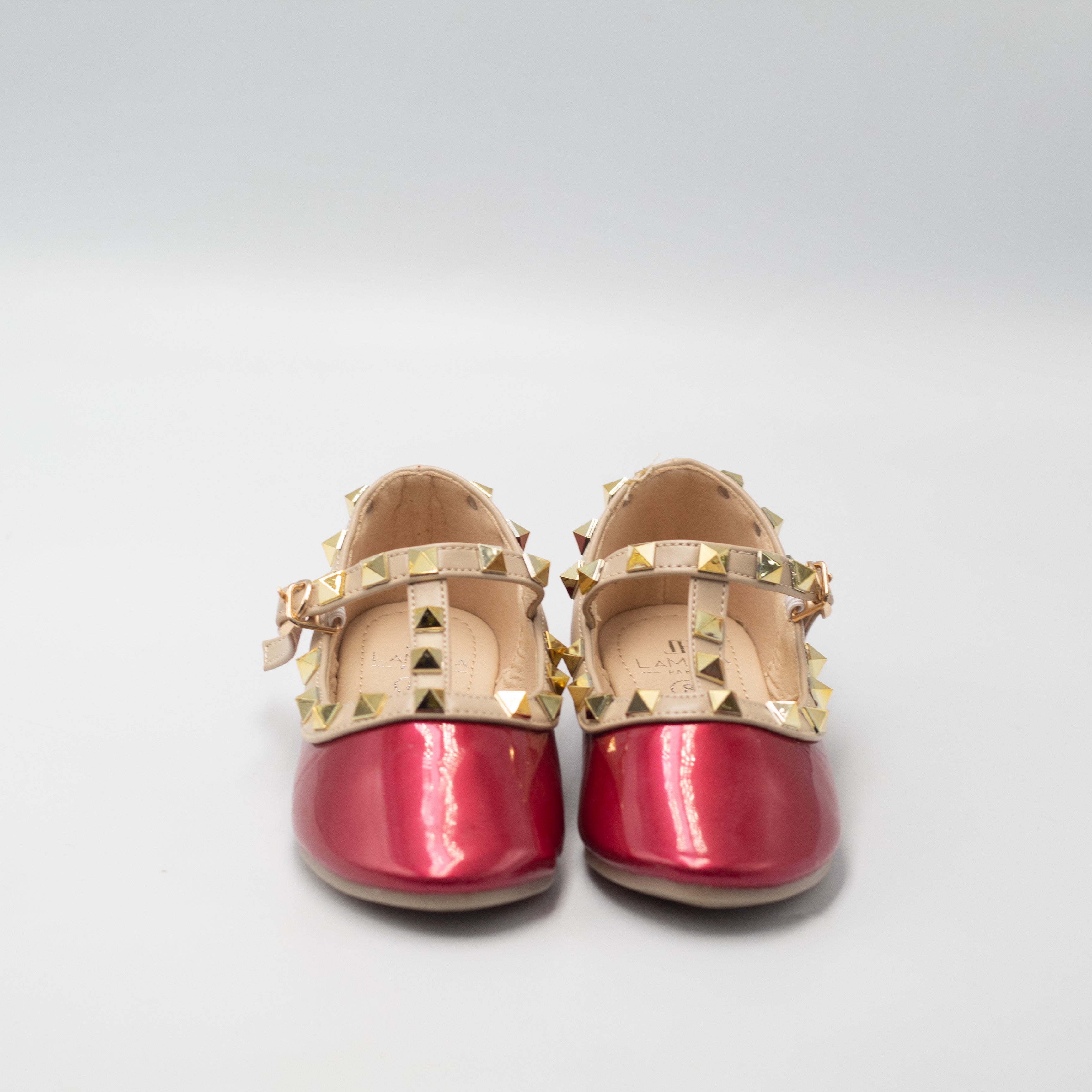 Red girls dress pump with studded detail caria