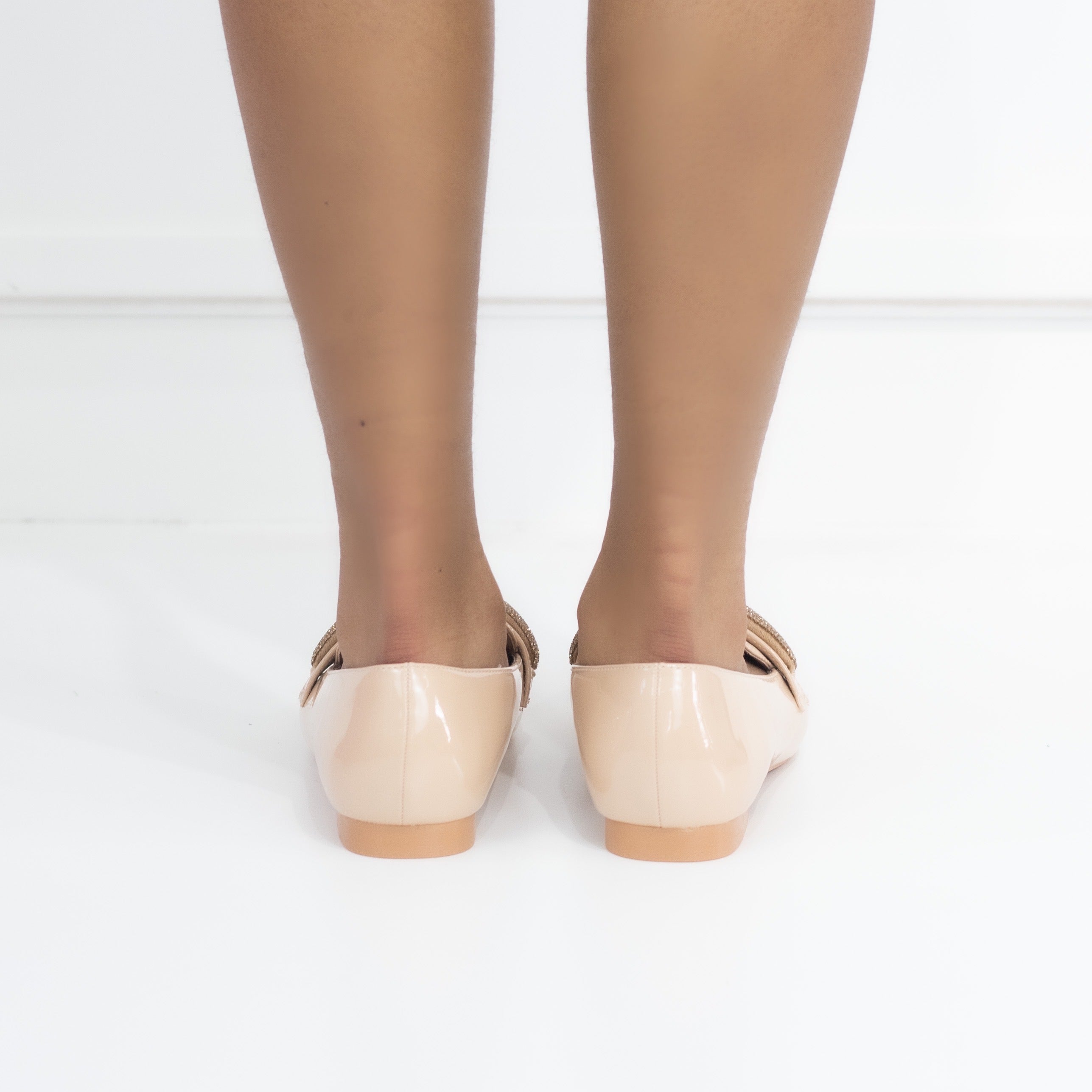 Nude flat loafer pat PU with diamante detail honey