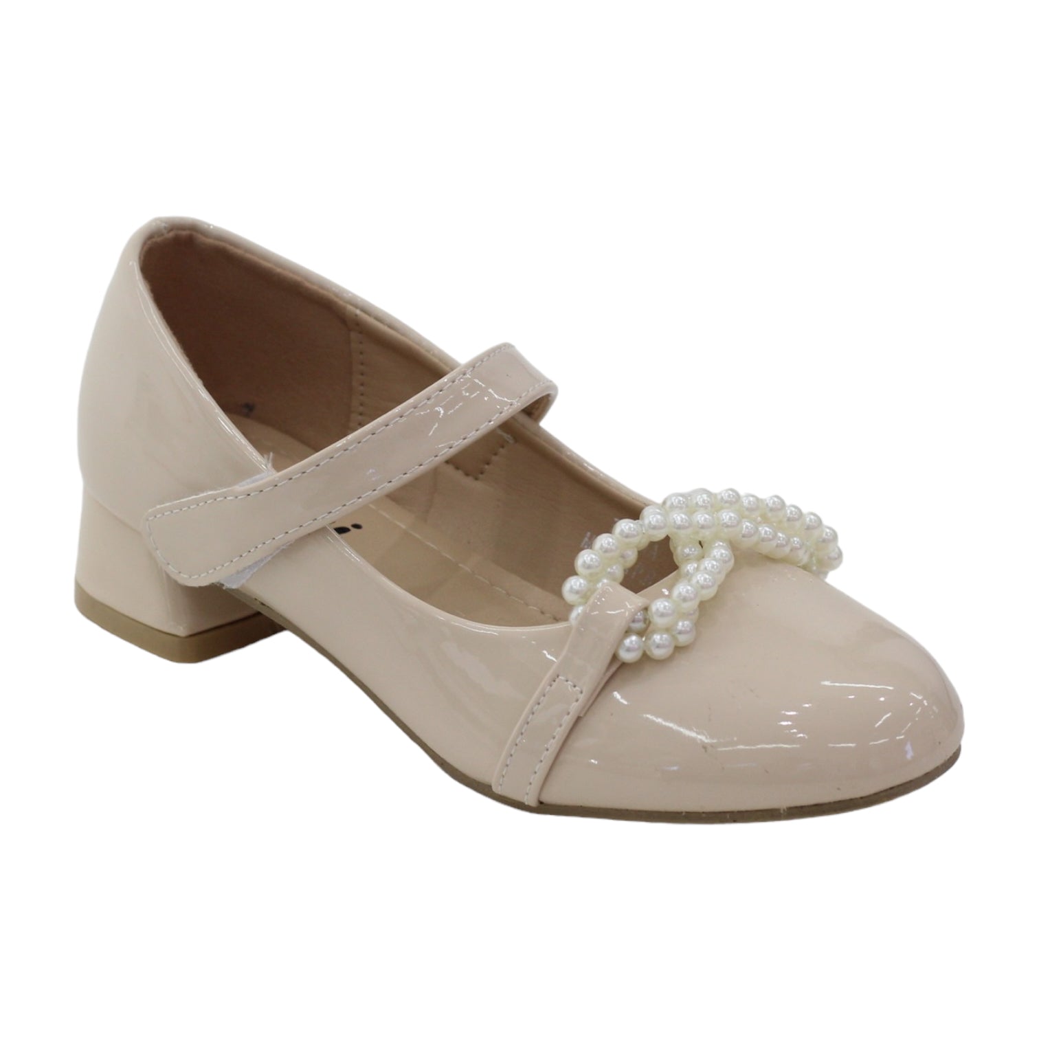 Beige girls dress pump with twisted pearls detailed esana