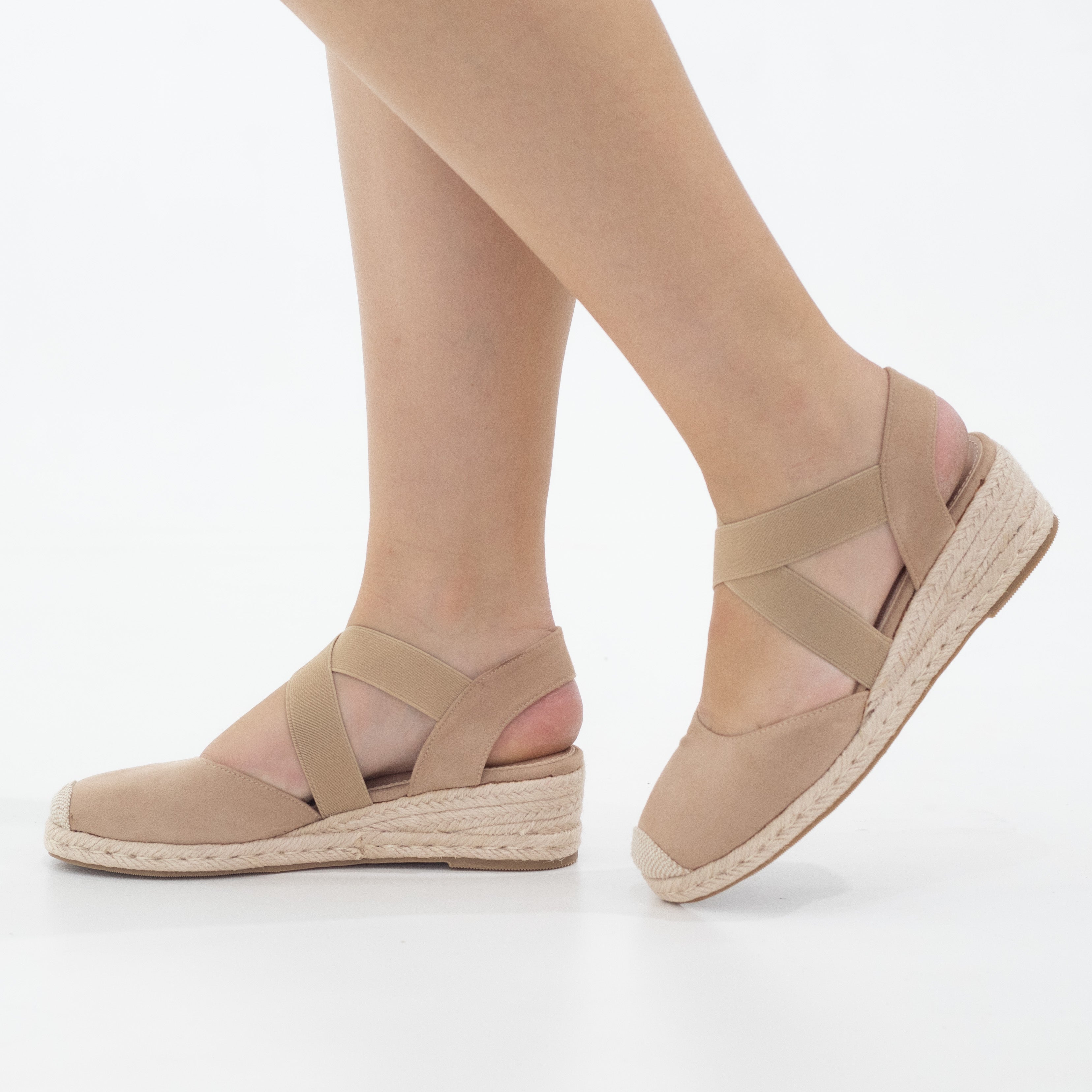 Camel 5.5cm  wedge espadrille with elastic hype