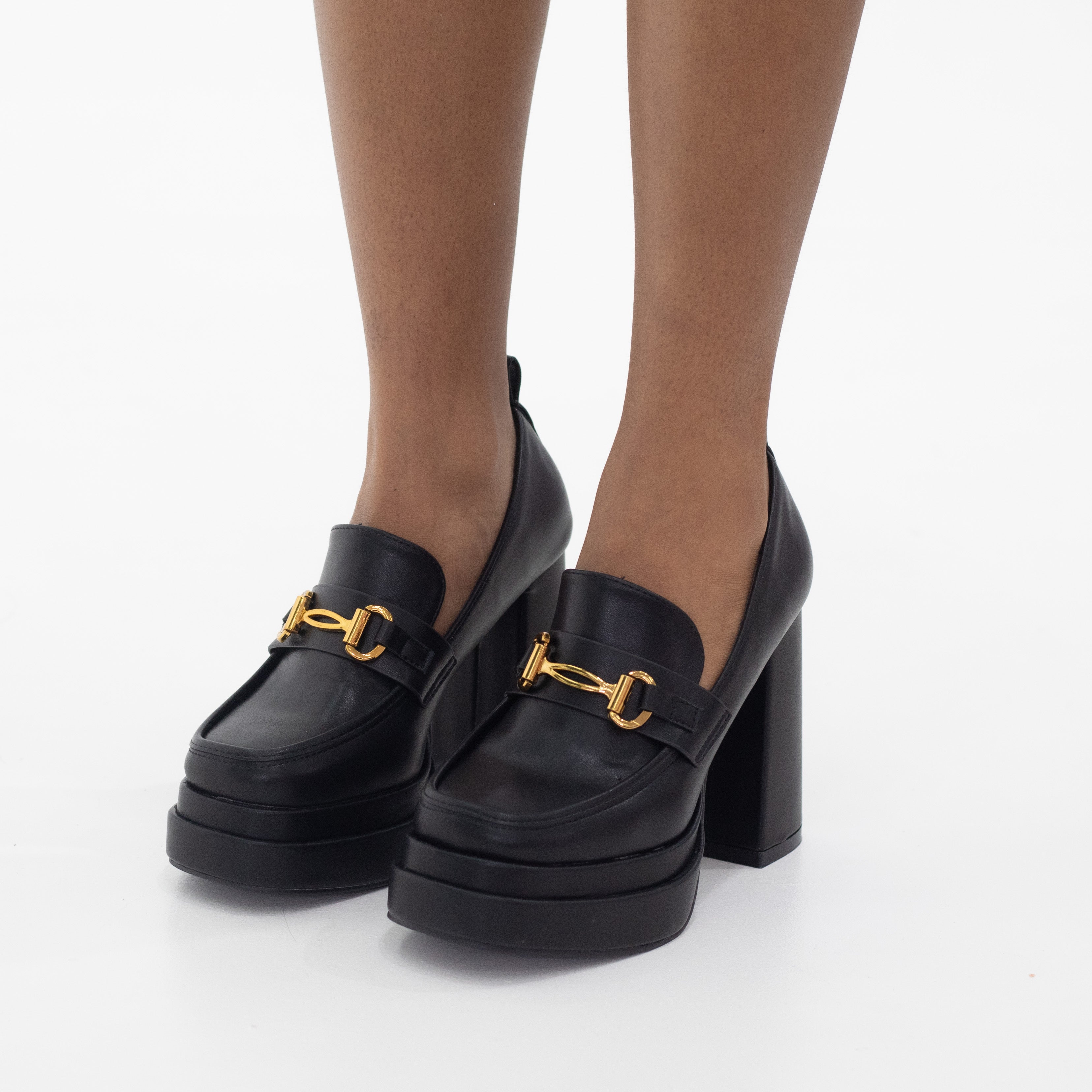 Ohio 11.5cm platform block high heel with trim black