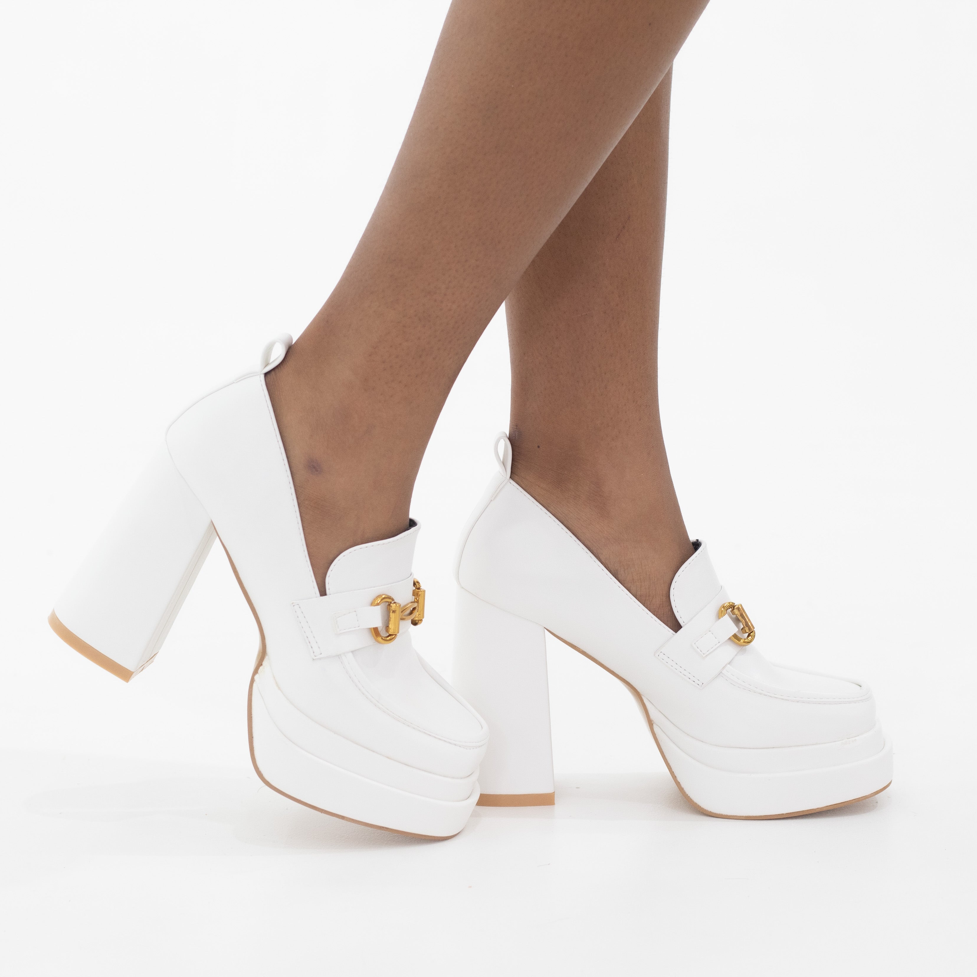 White 11.5cm platform block high heel with trim ohio