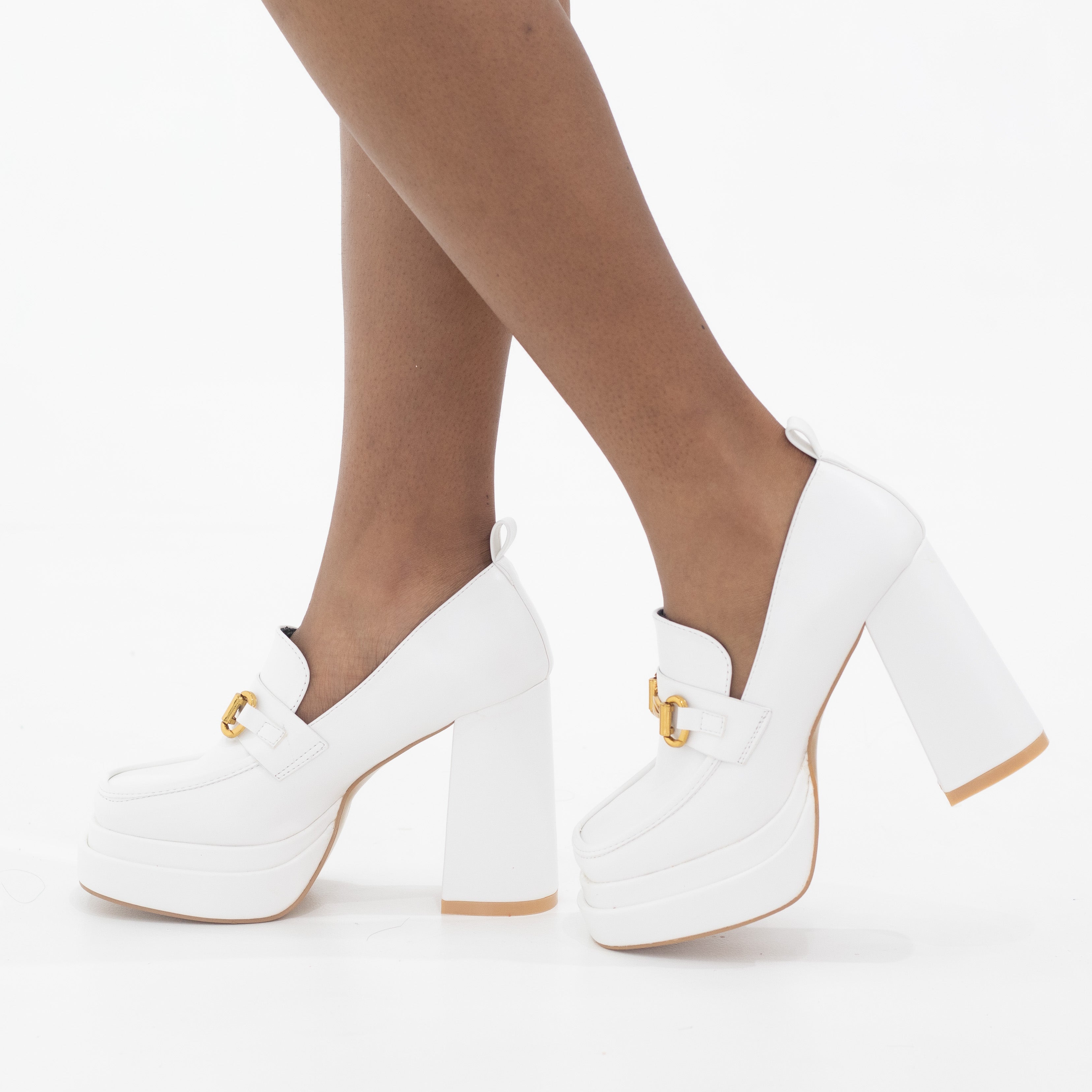 White 11.5cm platform block high heel with trim ohio