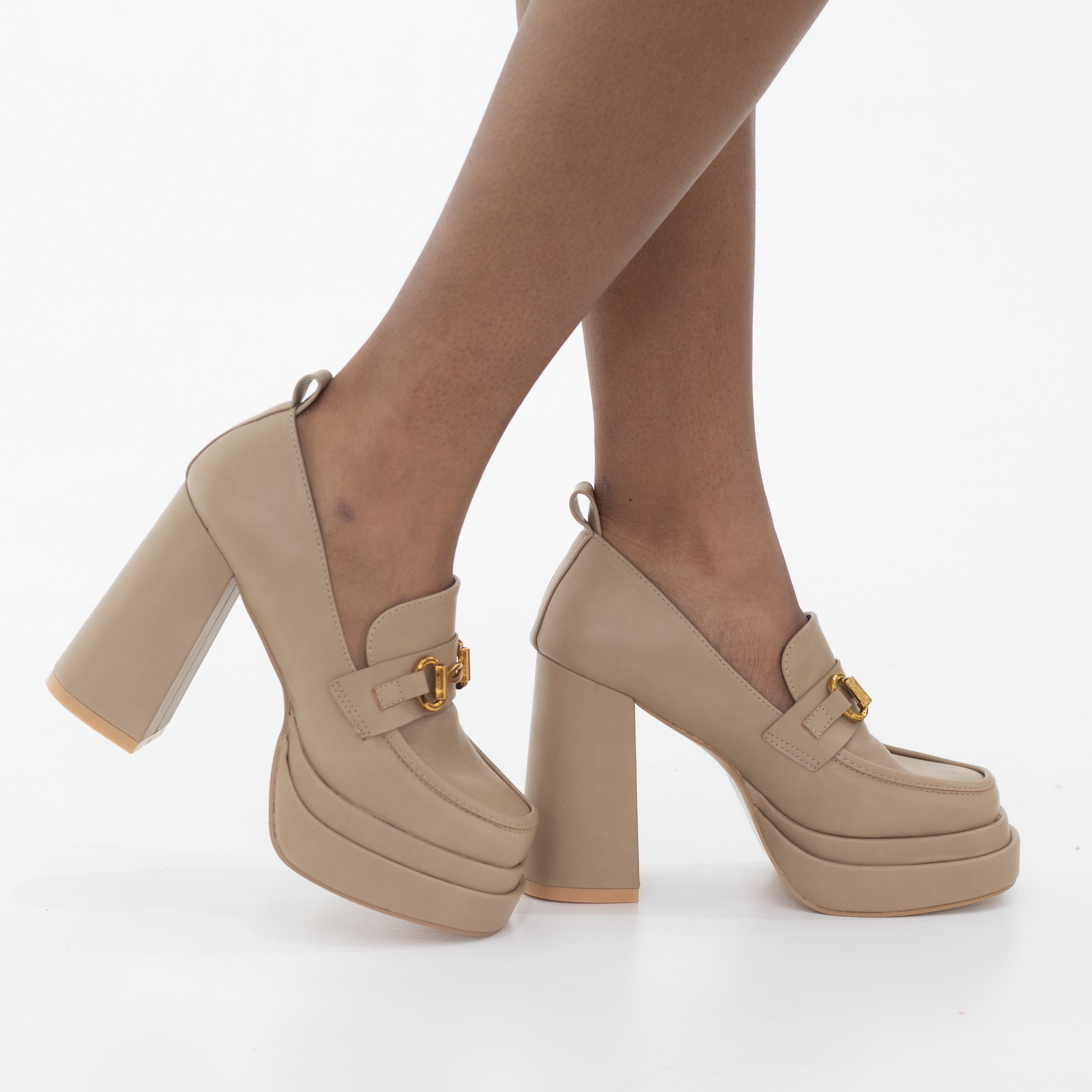 Camel 11.5cm platform block high heel with trim ohio