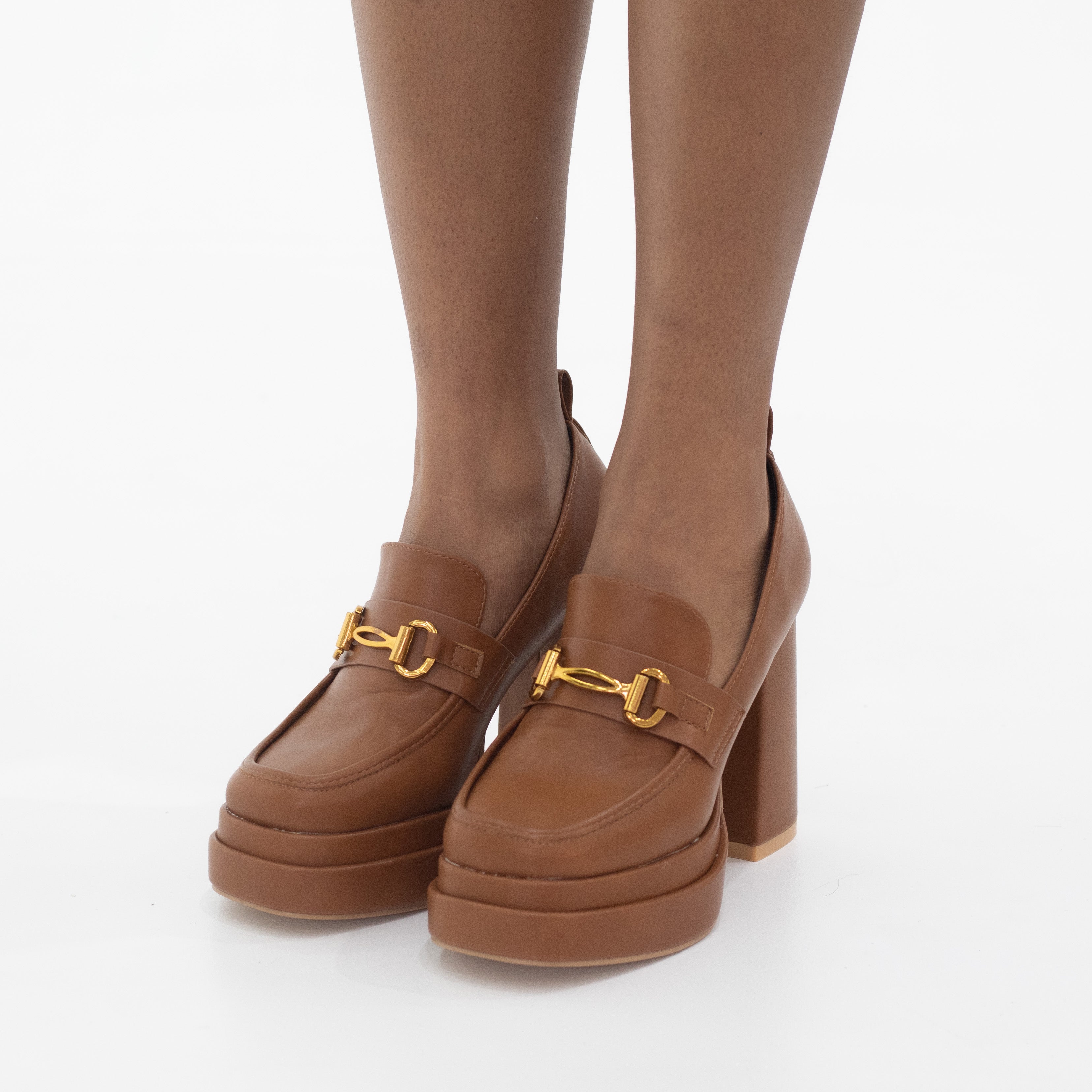 Brown 11.5cm platform block high heel with trim ohio