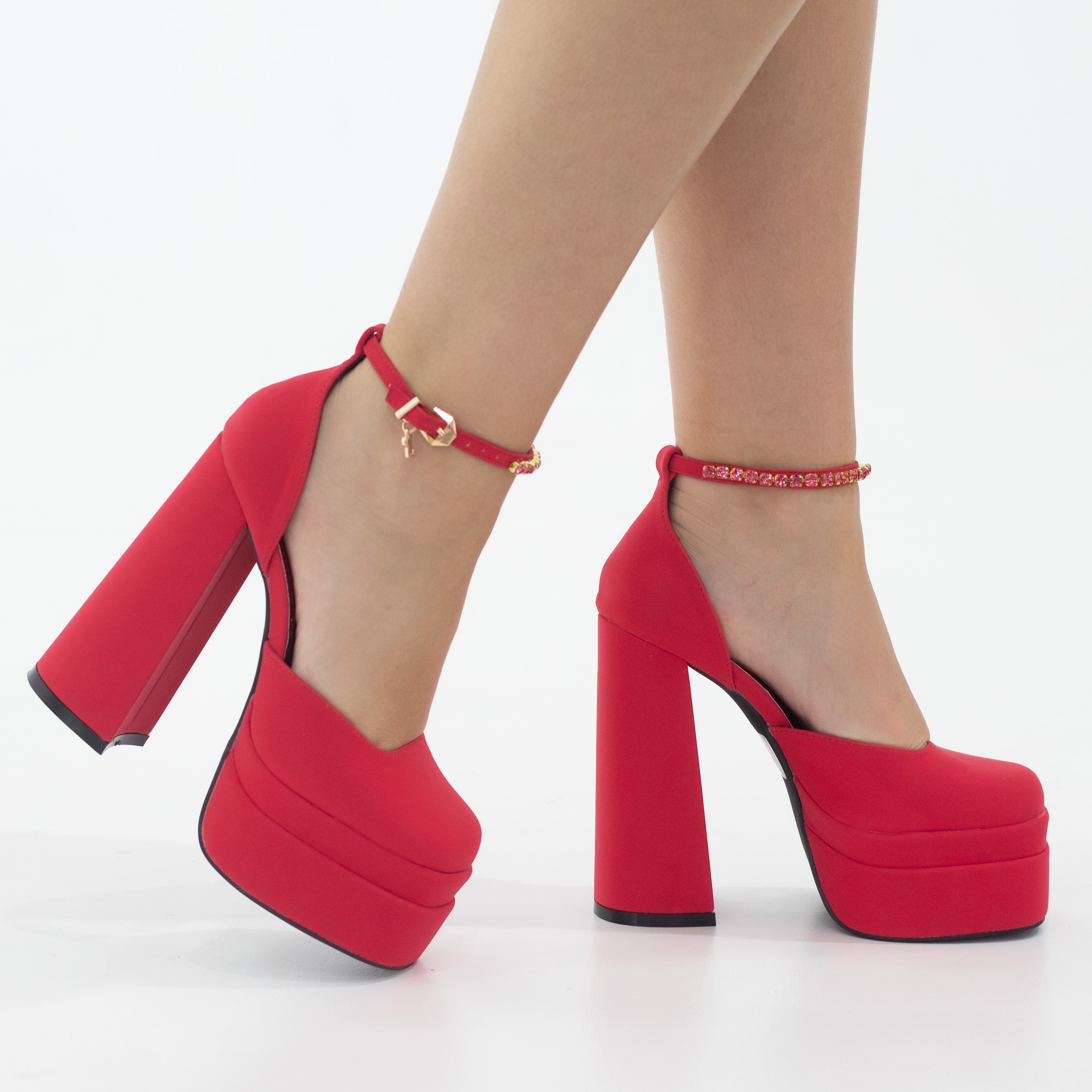 Red open waist high 14.5cm heel platform trixie