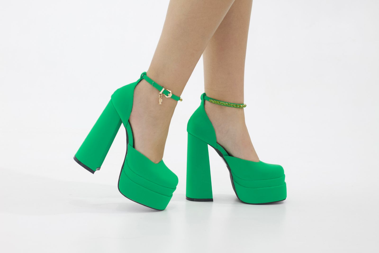 Trixie open waist high 14.5cm heel platform green