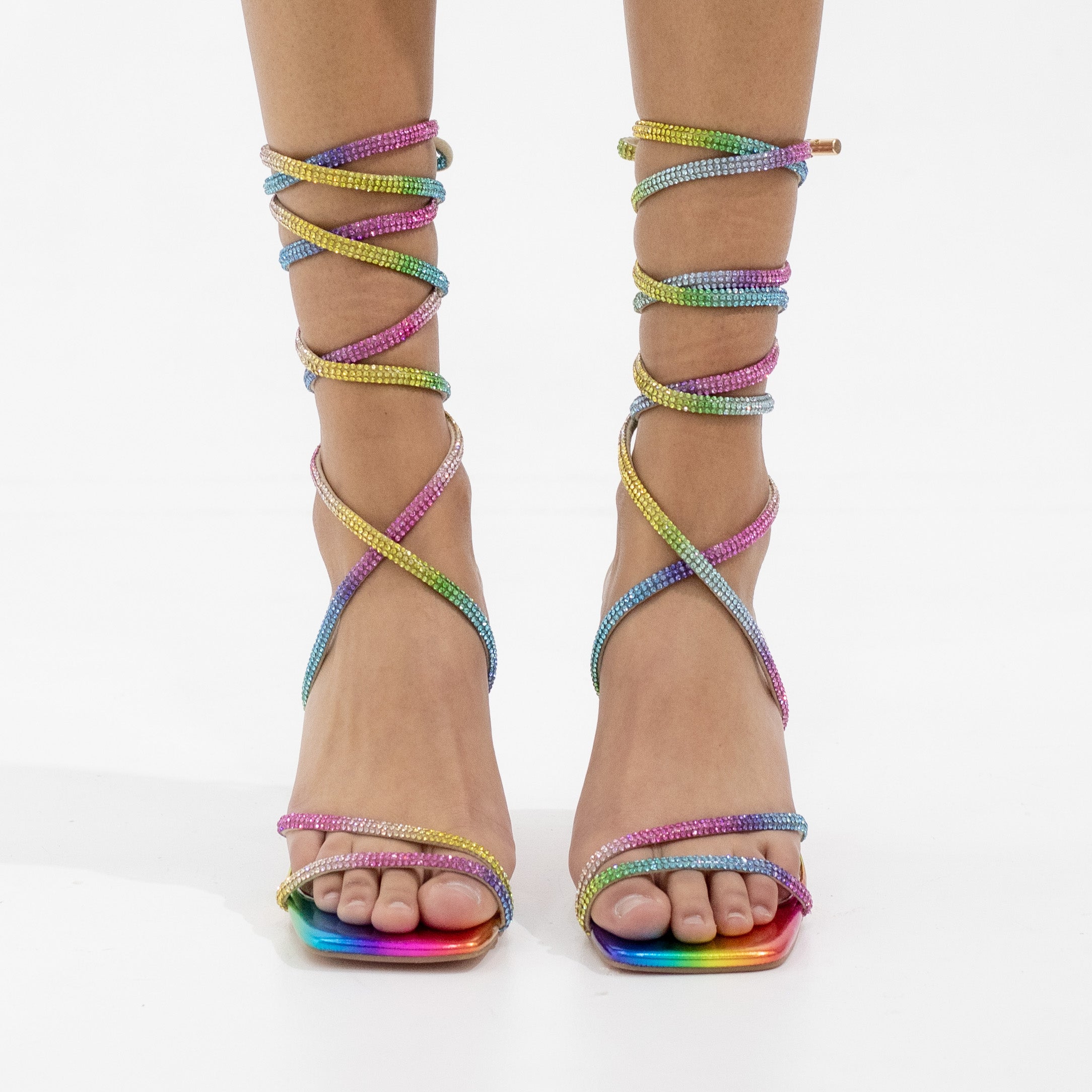 Multi diamante strippy tie up  8.5cm heel sandal leovie