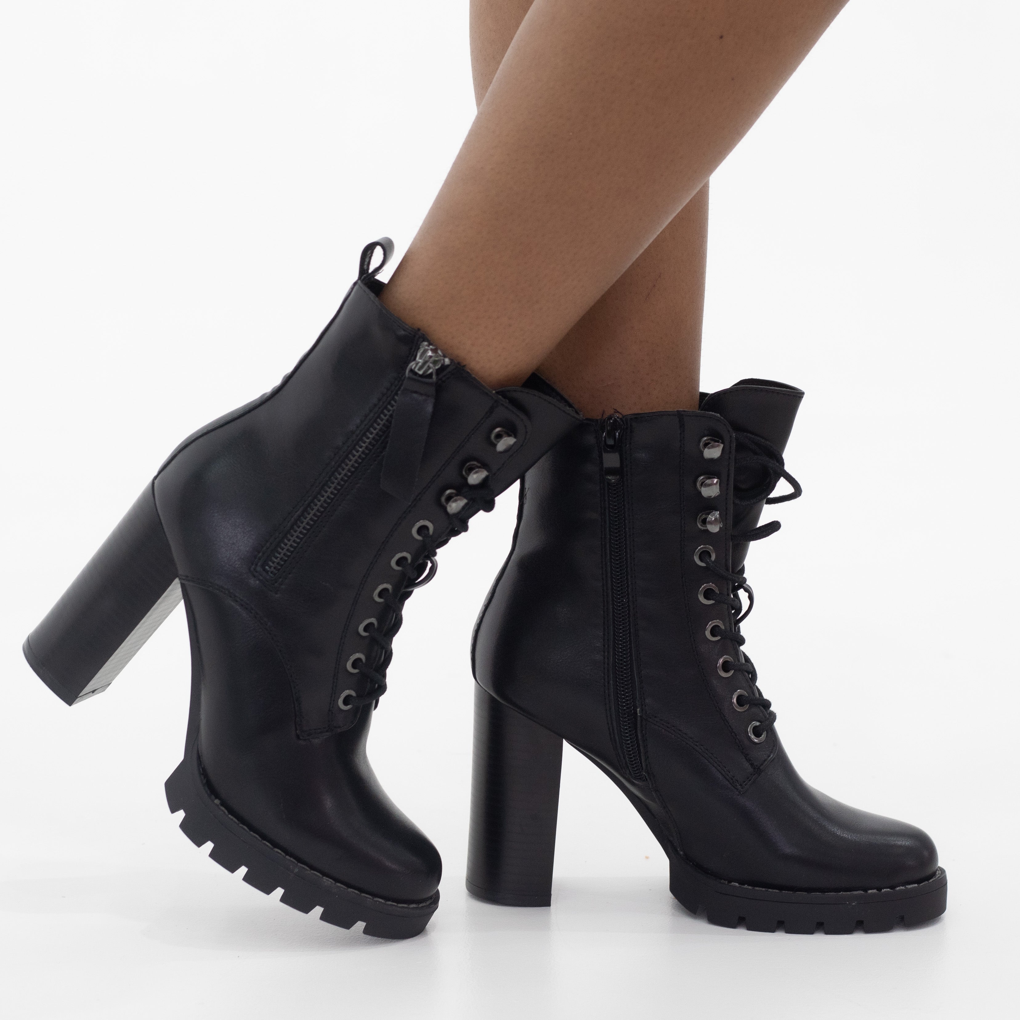 Black 10cm heel lace up ankle boot opposite