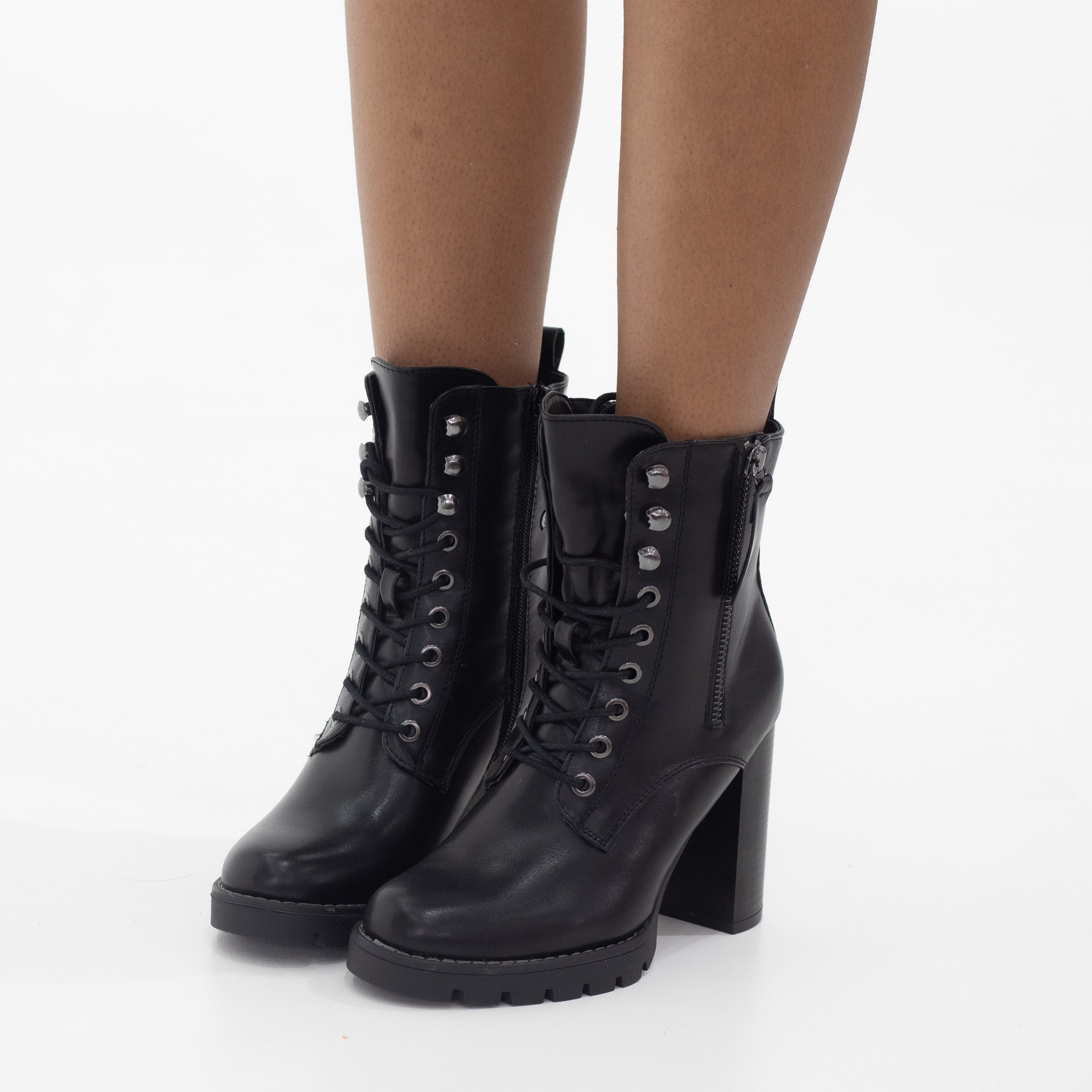 Black 10cm heel lace up ankle boot opposite