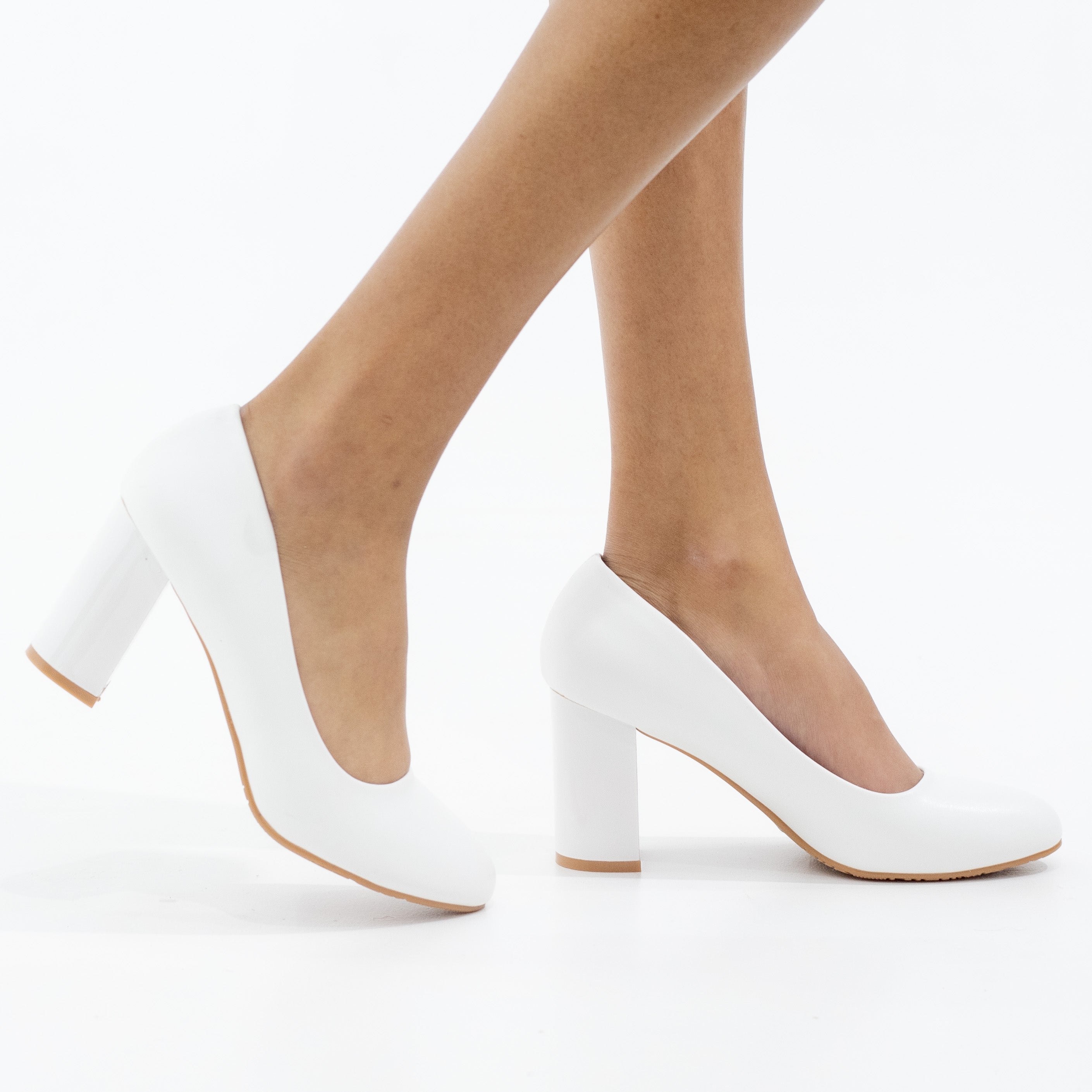 Ankara 8cm mid  block heel B1 court pu white