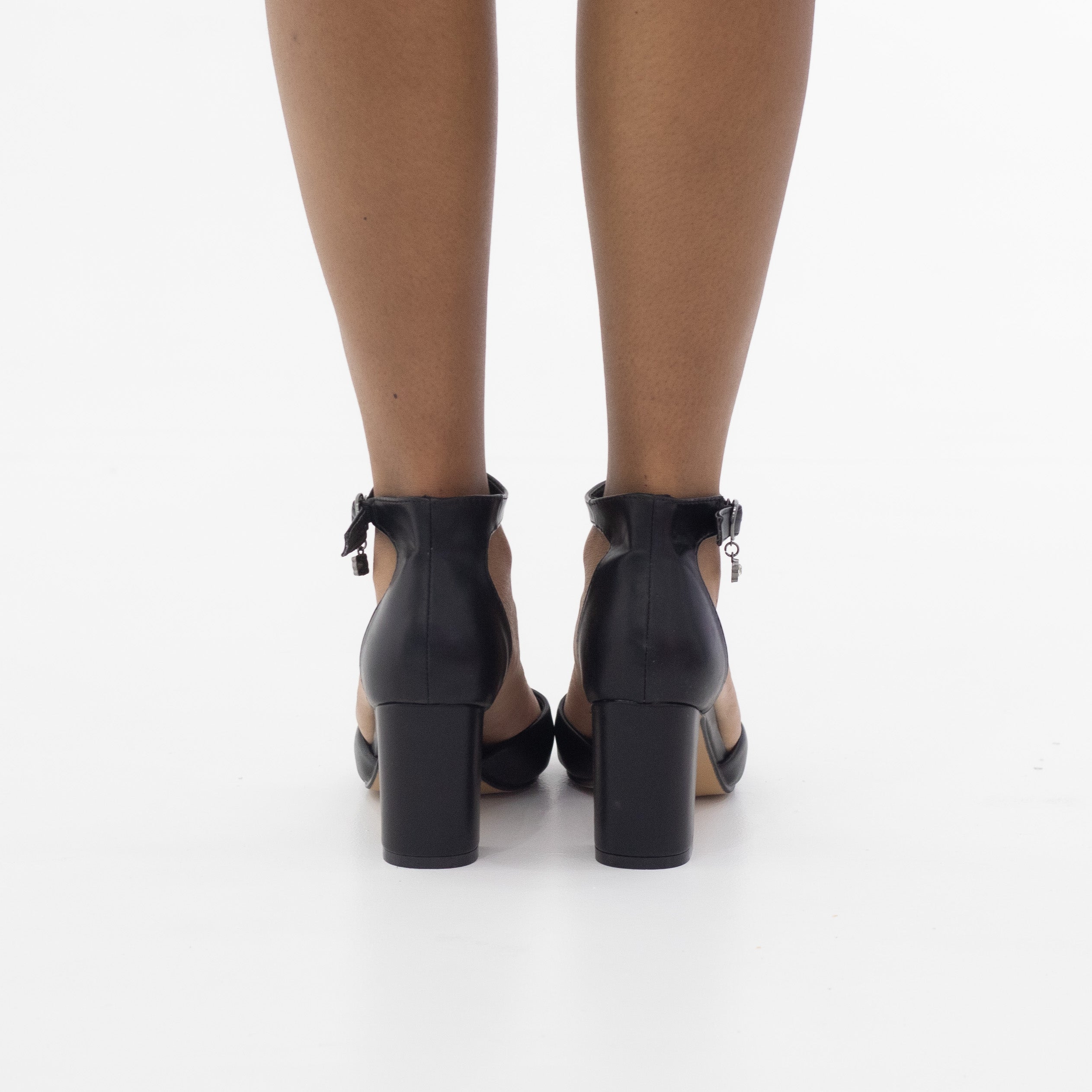Black bifriss sandal on block 8cm heel PU Cosmic