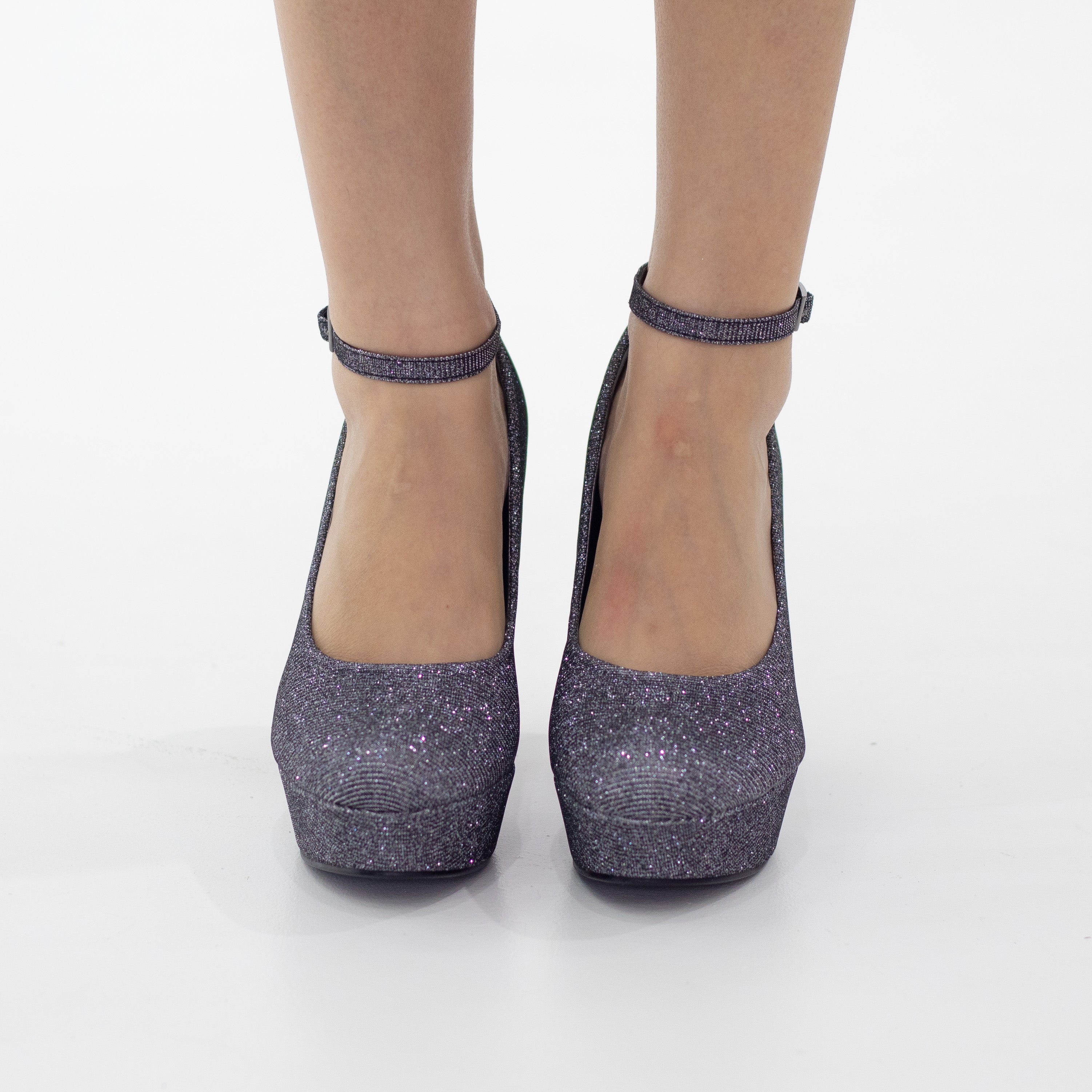 Pewter ankle strap platform courts shimmer 12cm heel irana