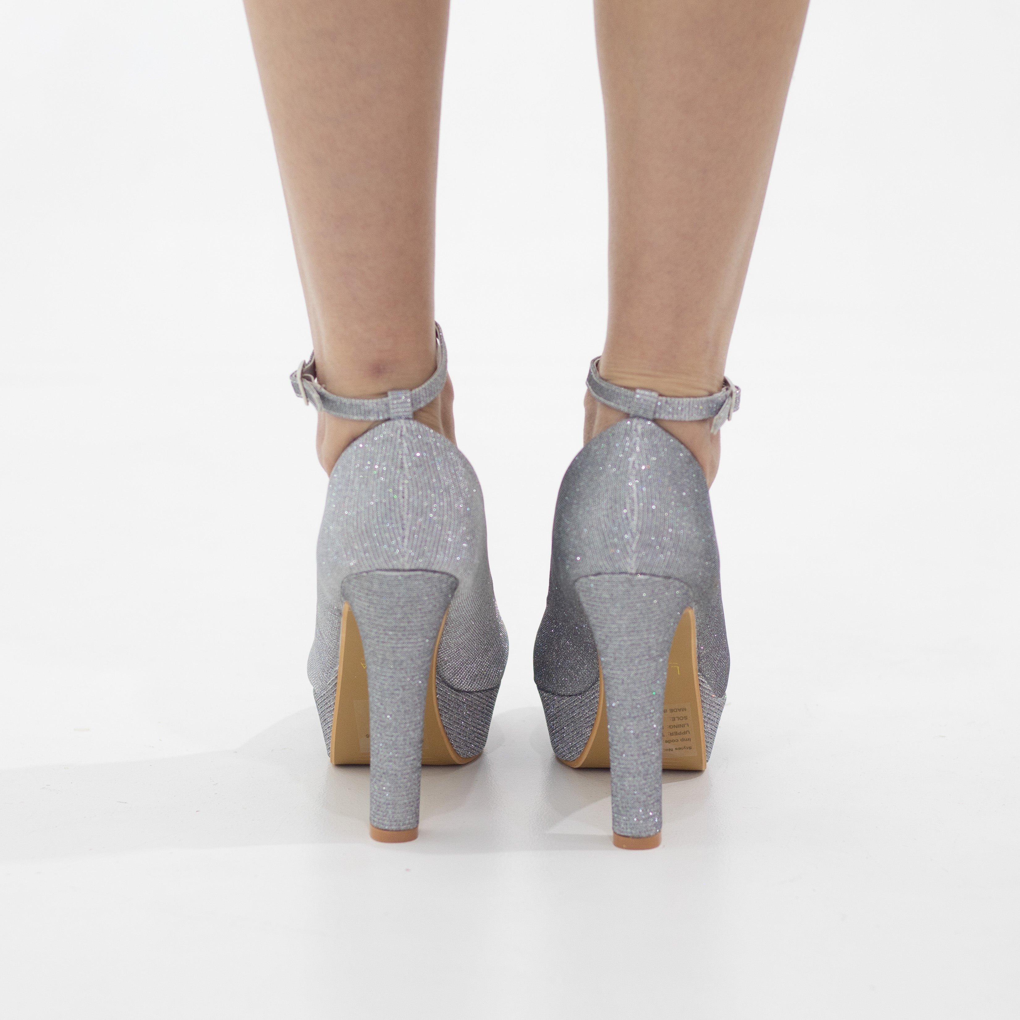 Silver ankle strap platform courts shimmer 12cm heel irana
