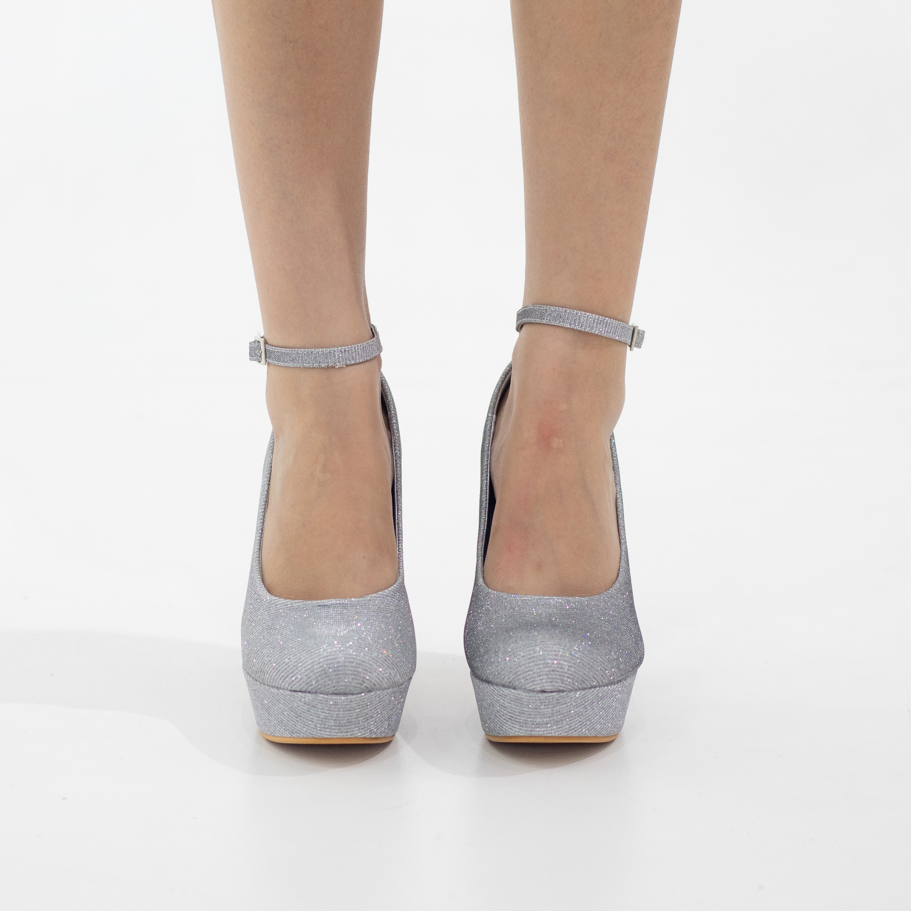 Silver ankle strap platform courts shimmer 12cm heel irana