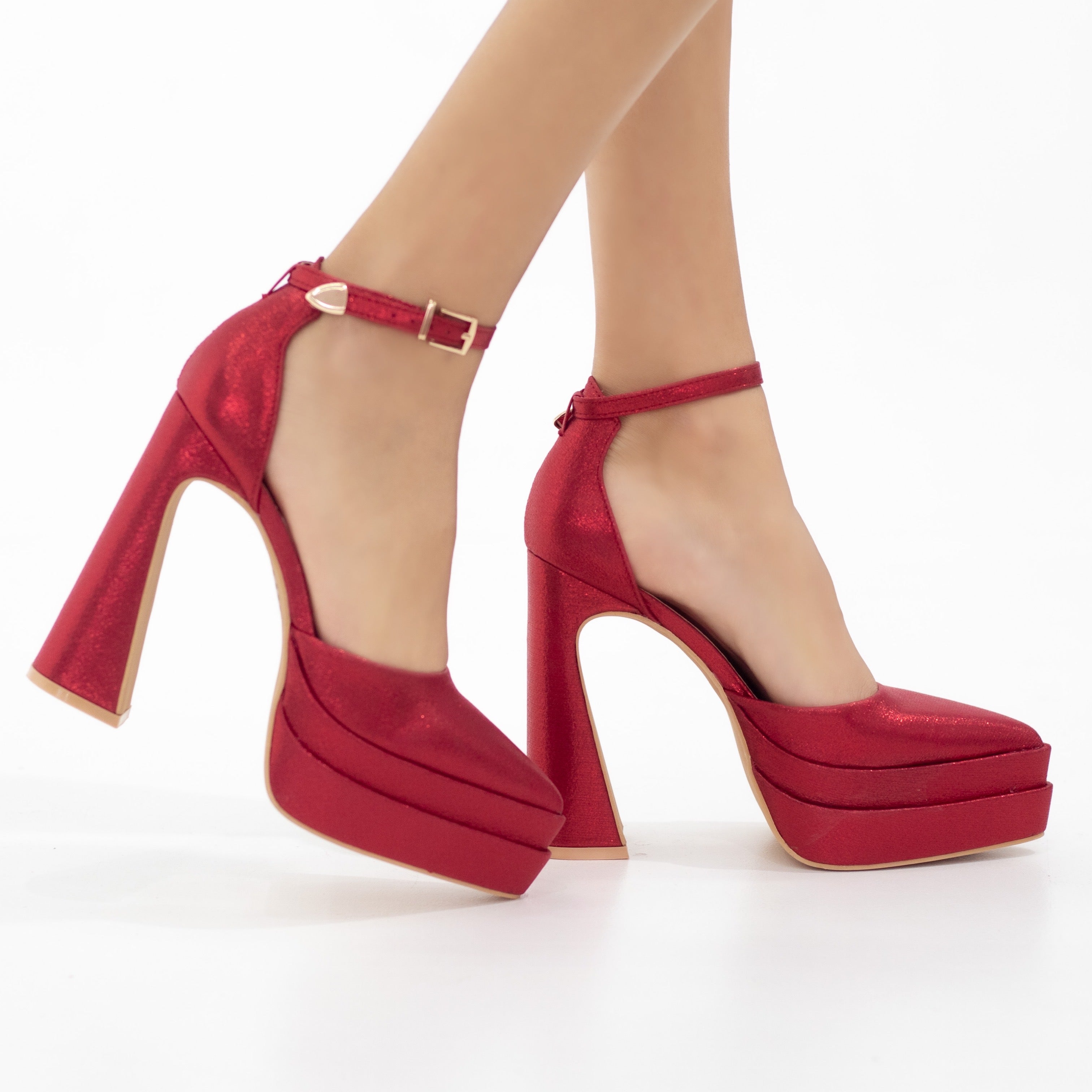Red 13.5cm platform heel Funky one band ankle strap pointy coney