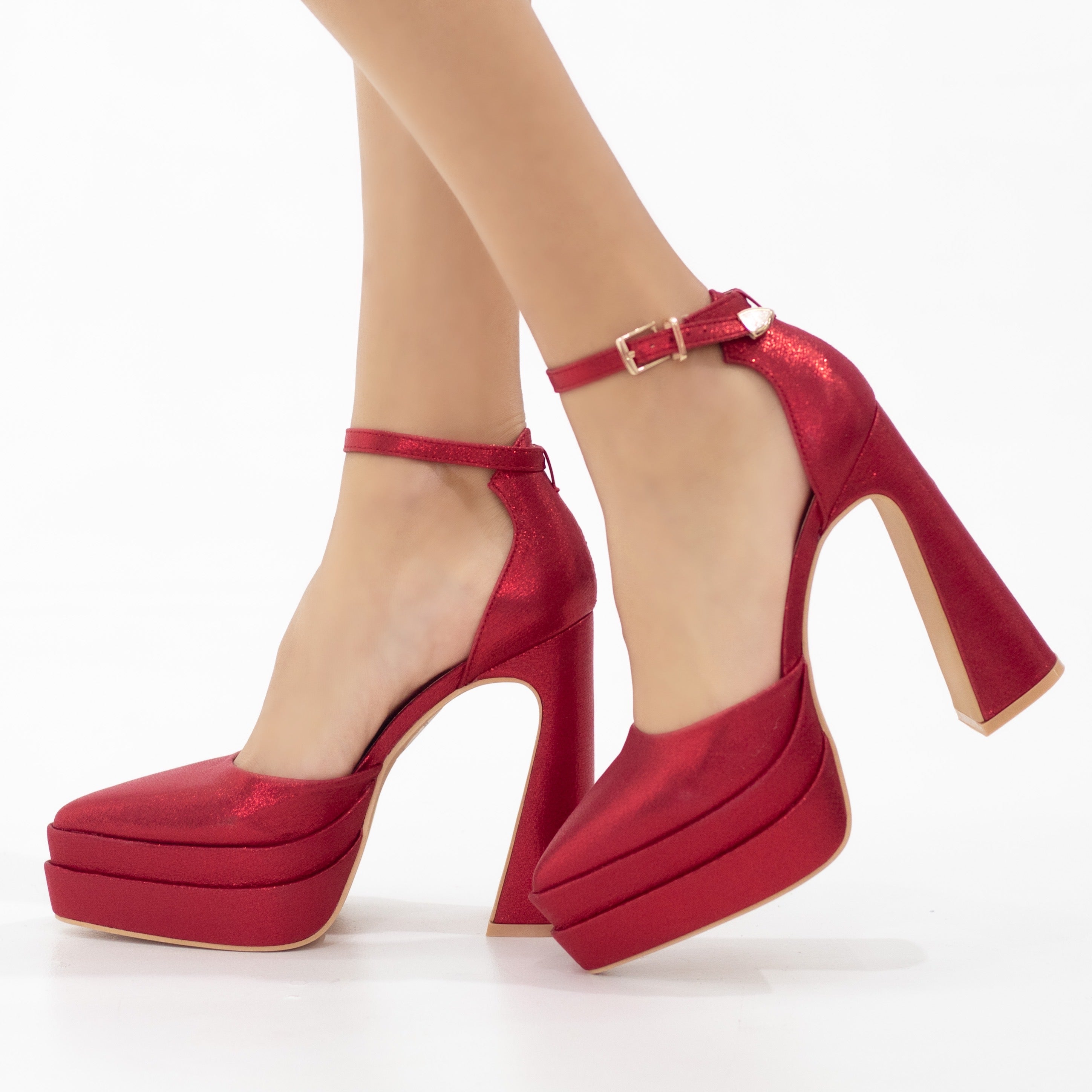 Red 13.5cm platform heel Funky one band ankle strap pointy coney