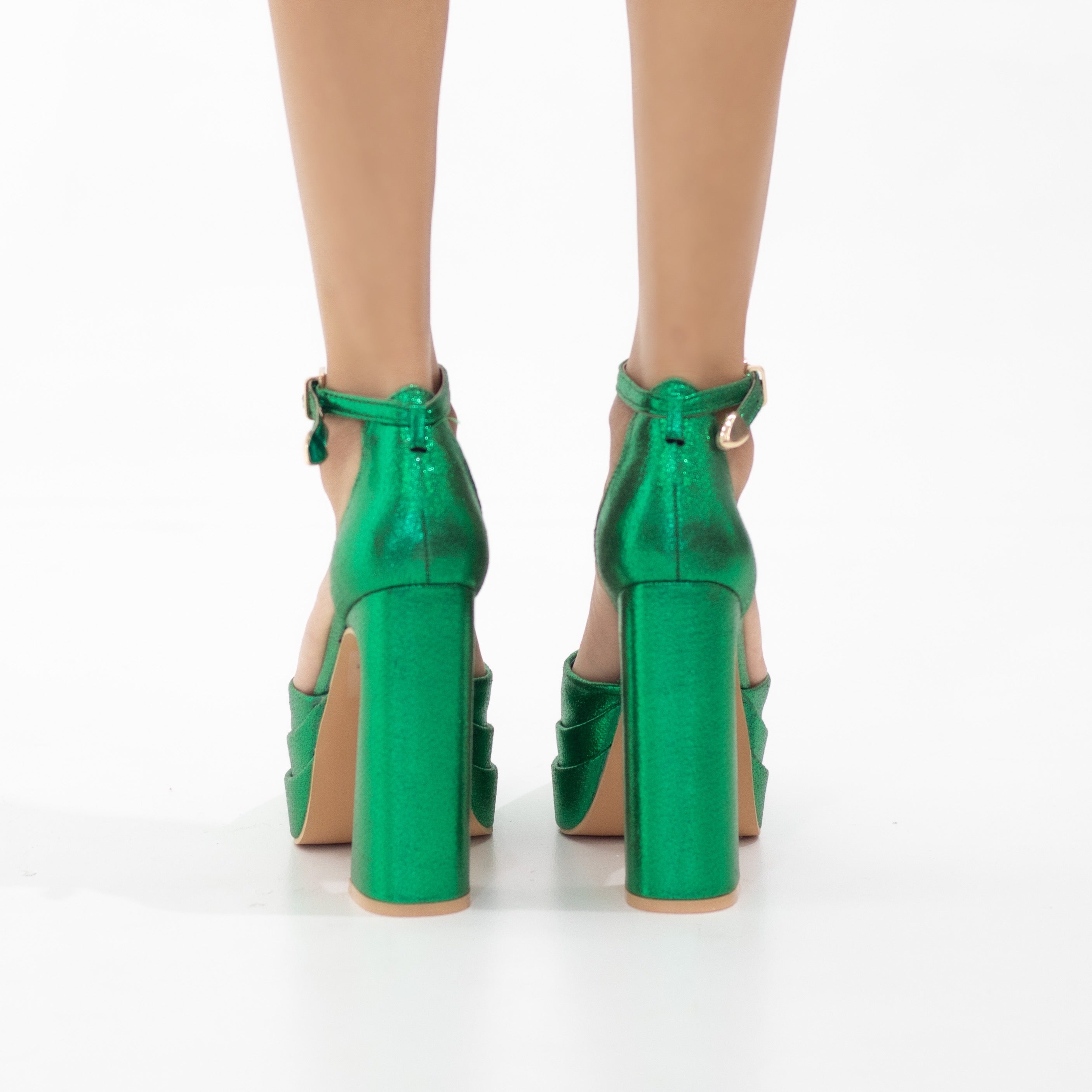 Green 13.5cm platform heel Funky one band ankle strap pointy coney