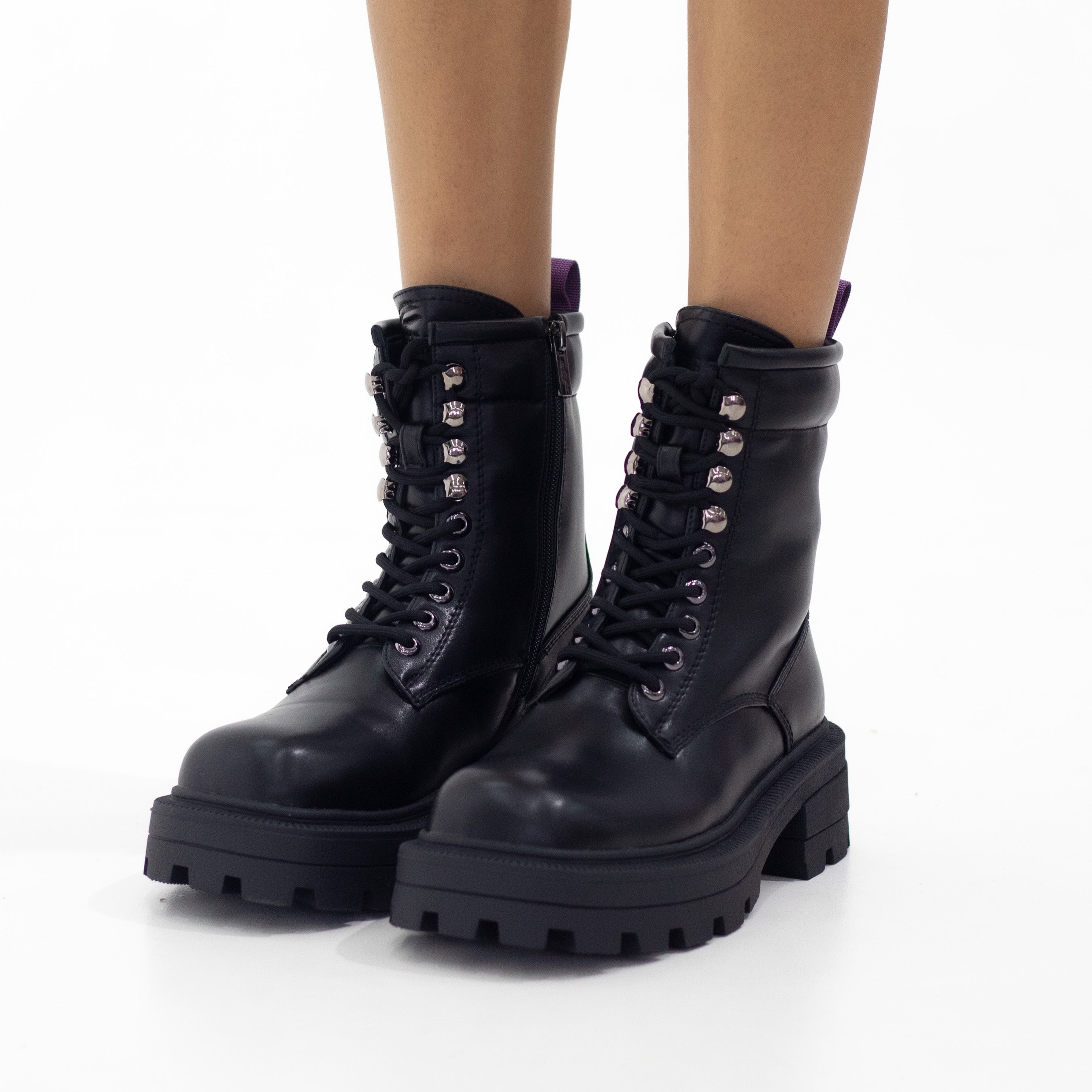 Black chunky laces ankle boot delhi