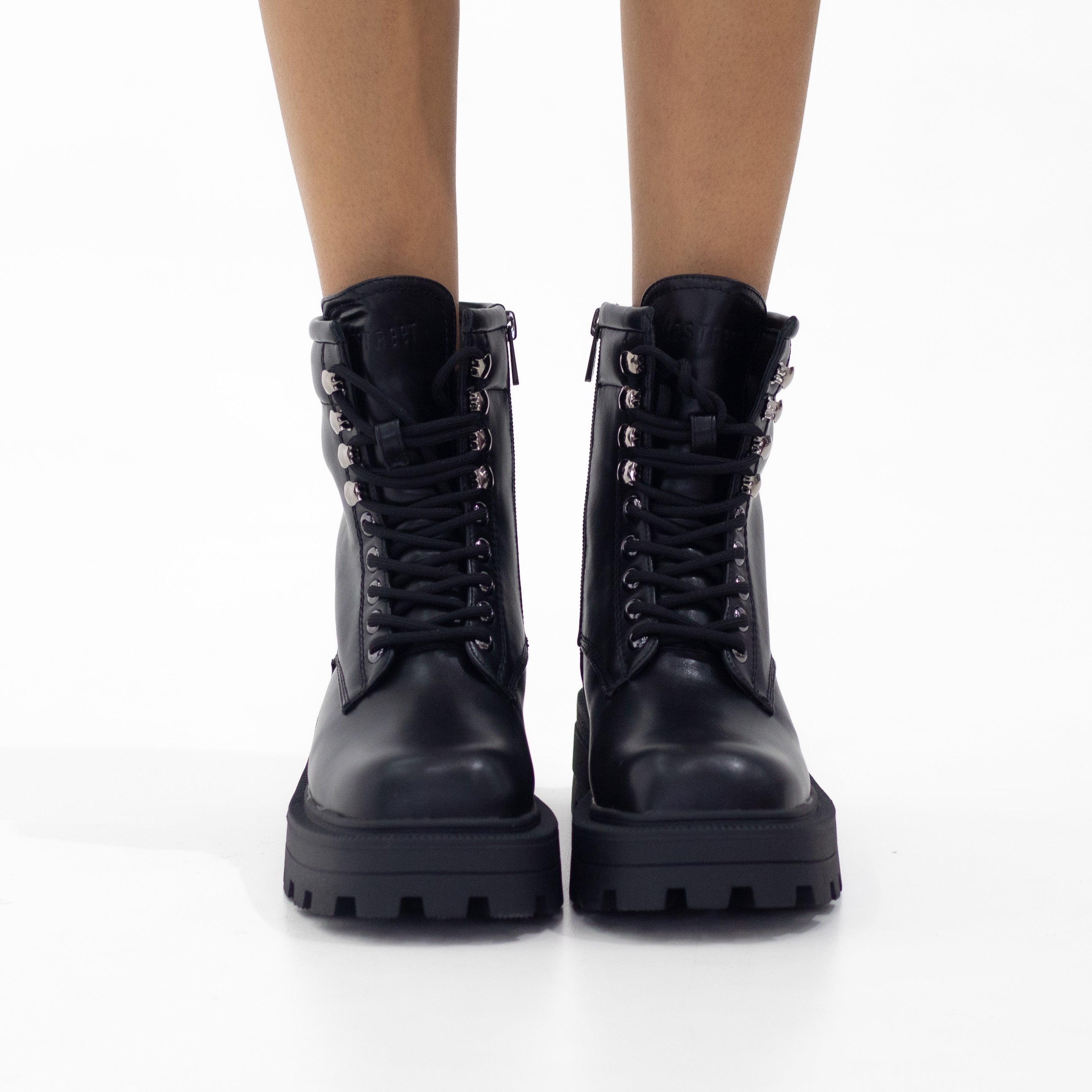 Black chunky laces ankle boot delhi