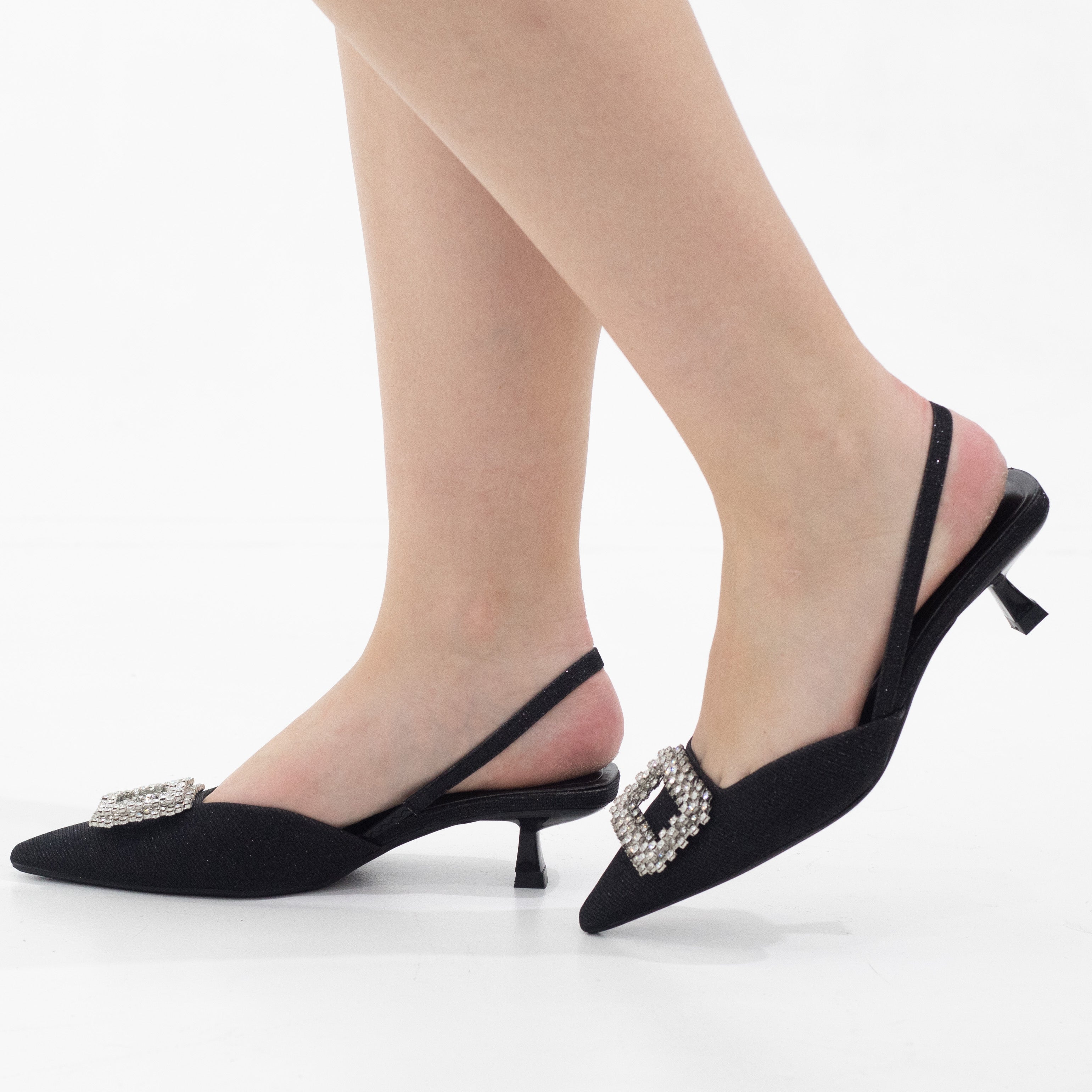 Black GLITTER 4cm mid heel with rect trim josslyn