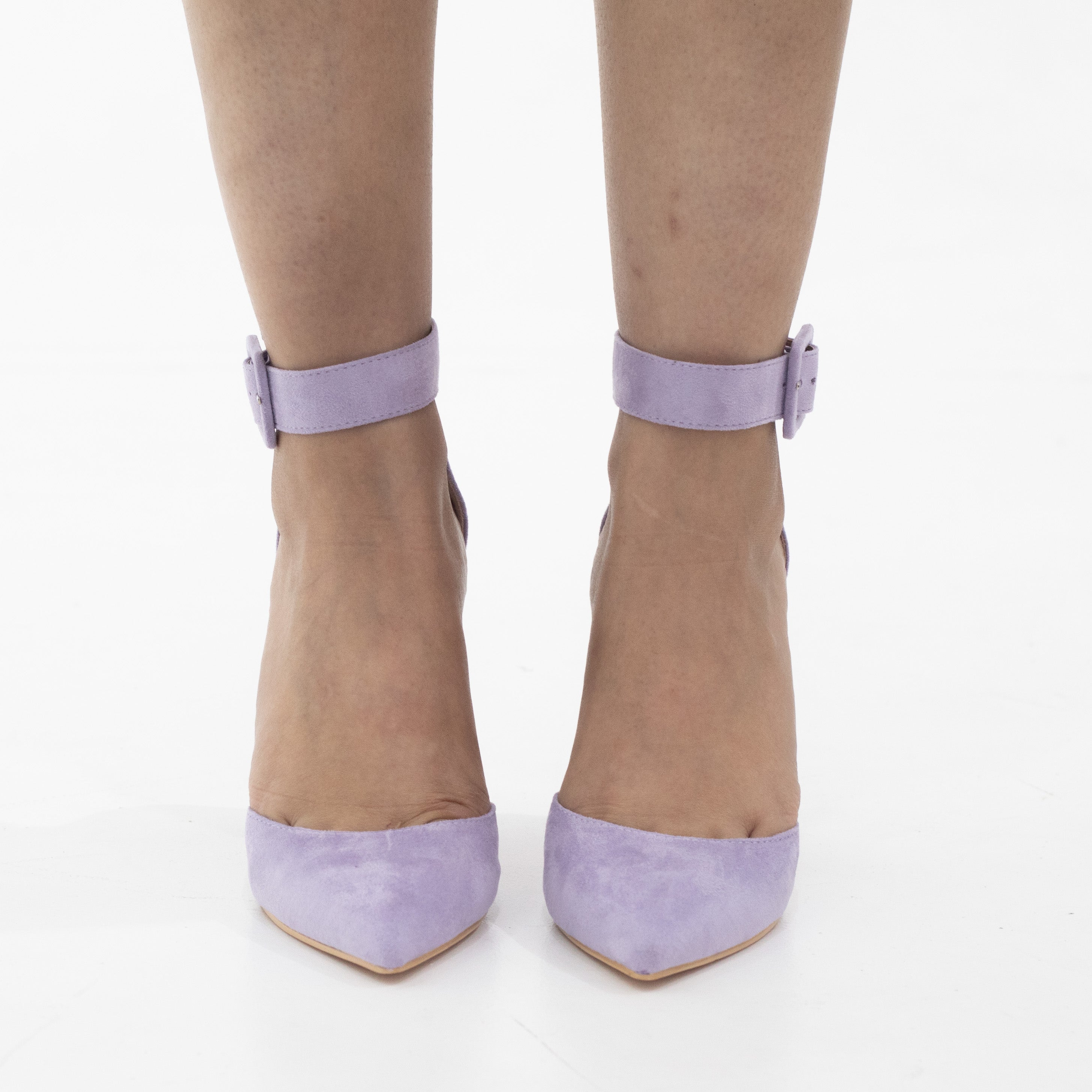 Lilac open waist pointy on 10cm block heel zirconia
