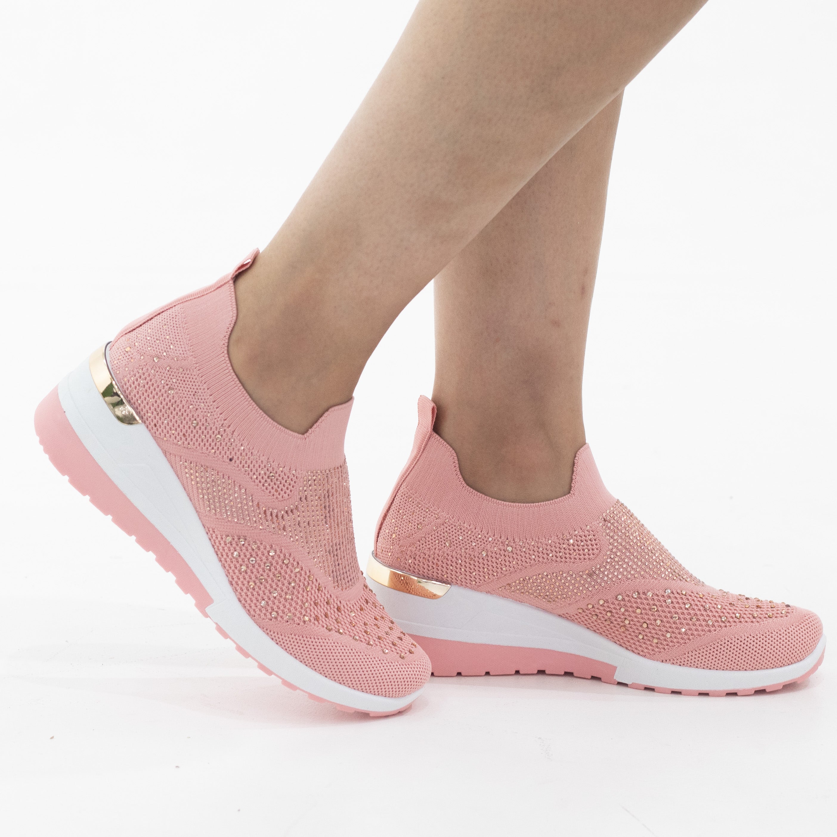 Octavia fly knit slip on sneaker with diamonds pink