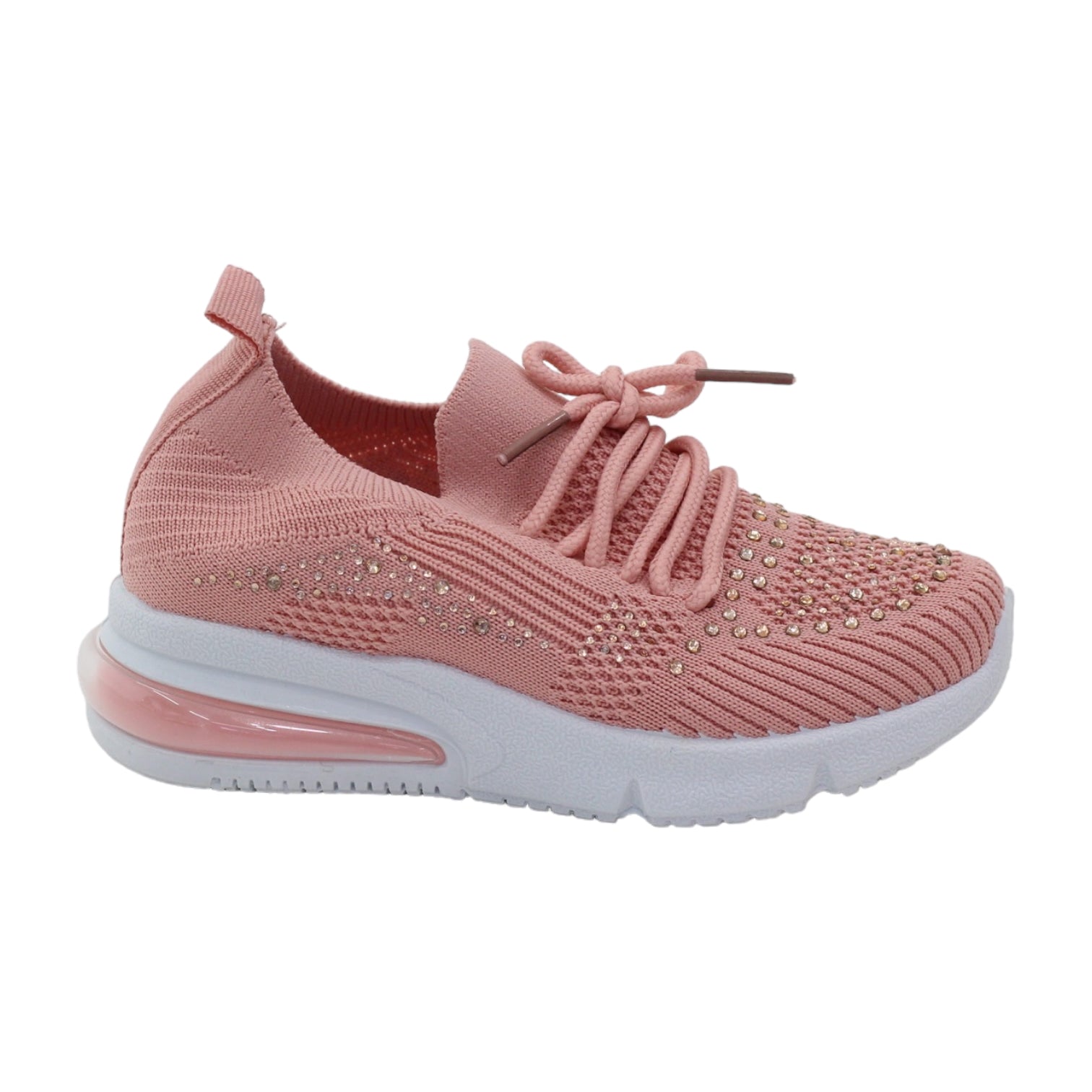 Obioma girls fly knit lace up sneaker with diamonds pink